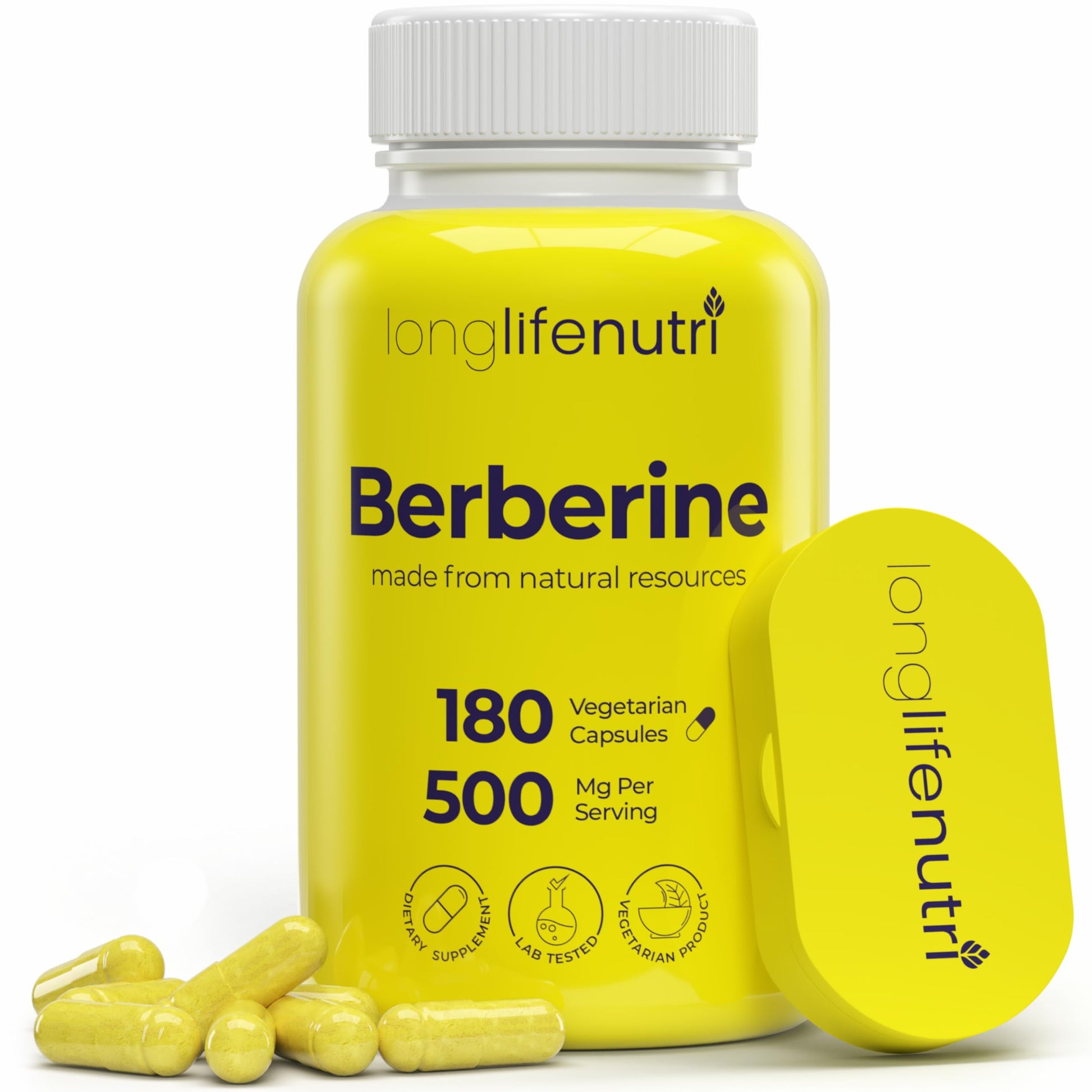 LongLifeNutri Berberine 500mg HCL Extract Vegetarian Capsules, 180 Count