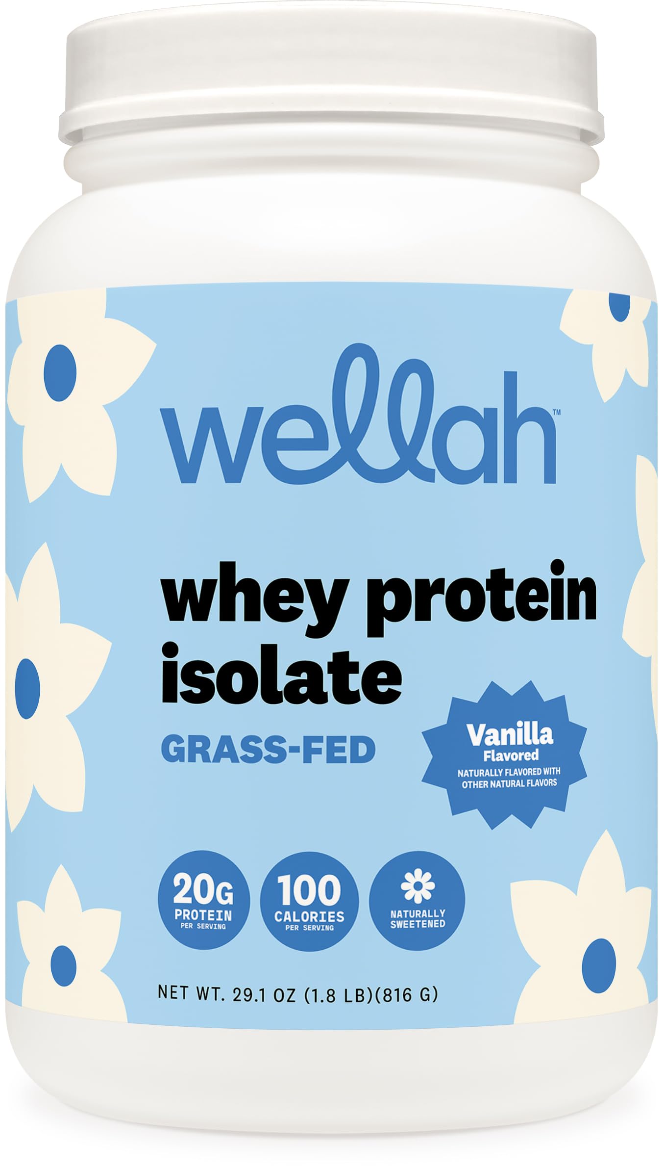 Wellah Grass-Fed Whey Protein Isolate Powder (Vanilla), 27 Servings
