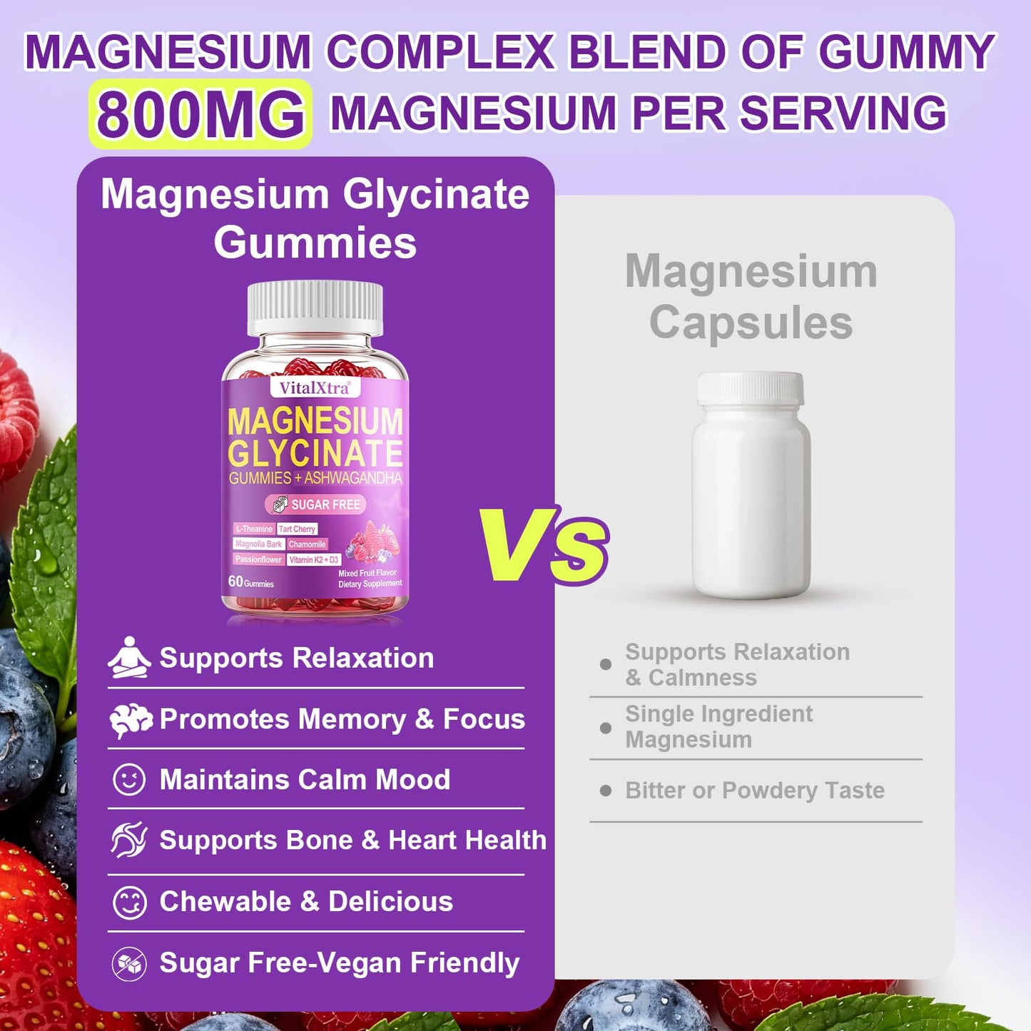 VitalXtra Sugar-Free Magnesium Glycinate Gummies 60 Count