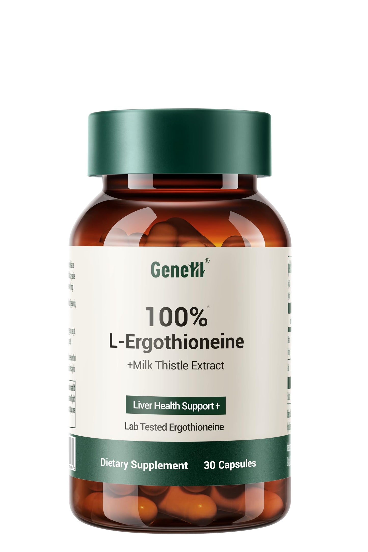 GENEIII L-Ergothioneine + Milk Thistle Supplement Capsules, 30 Count