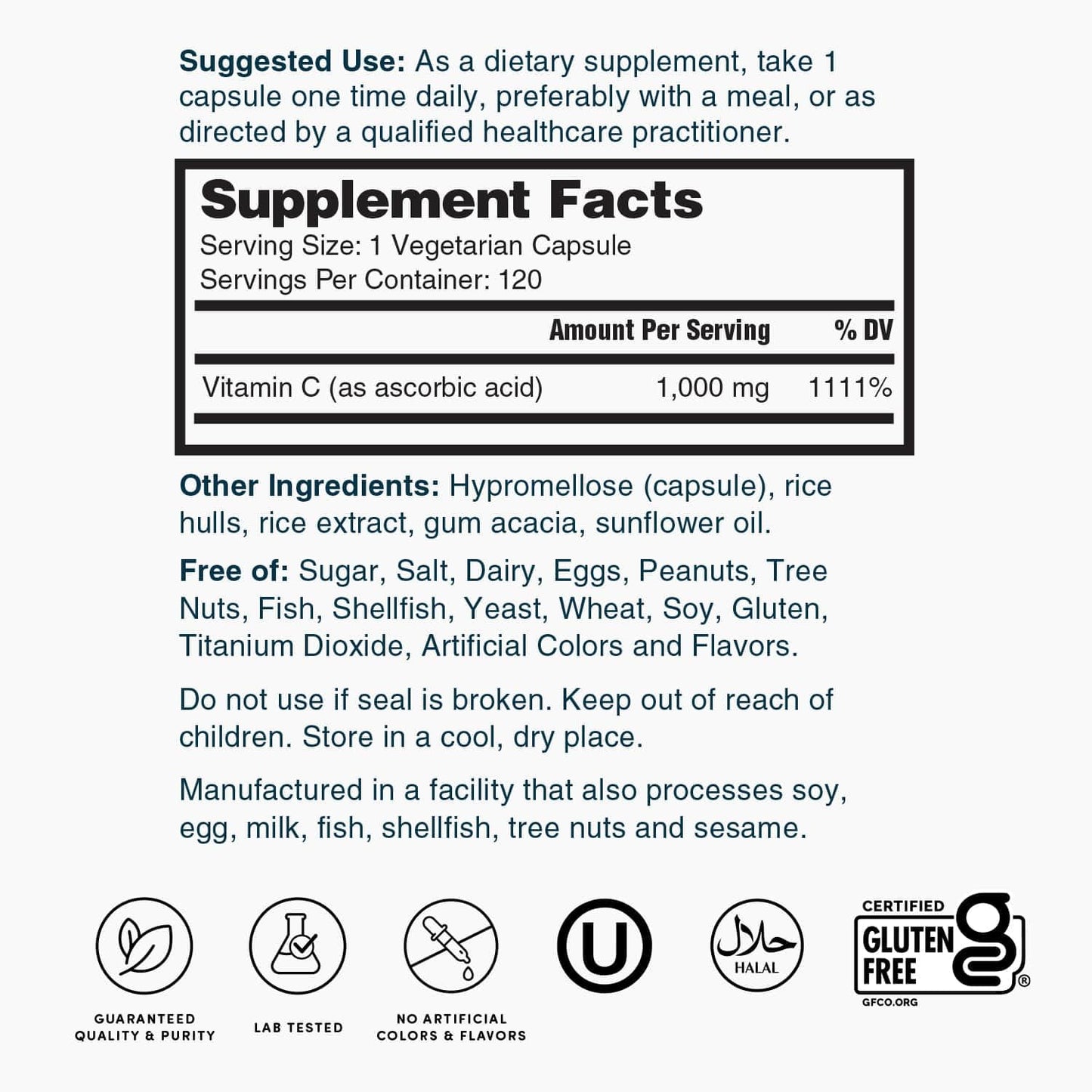Nature's Lab Vitamin C 1000mg Capsule, 120 Count