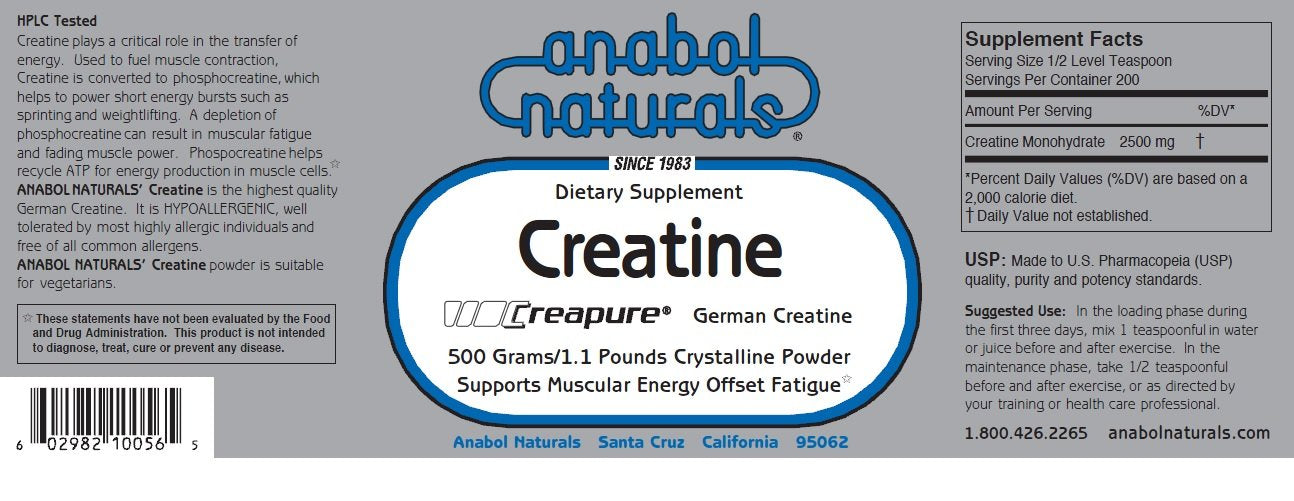 Anabol Naturals Energy Stack: Amino Balance 500 g Pure Powder & Creapure Creatine 500 g Pure Powder, 35
