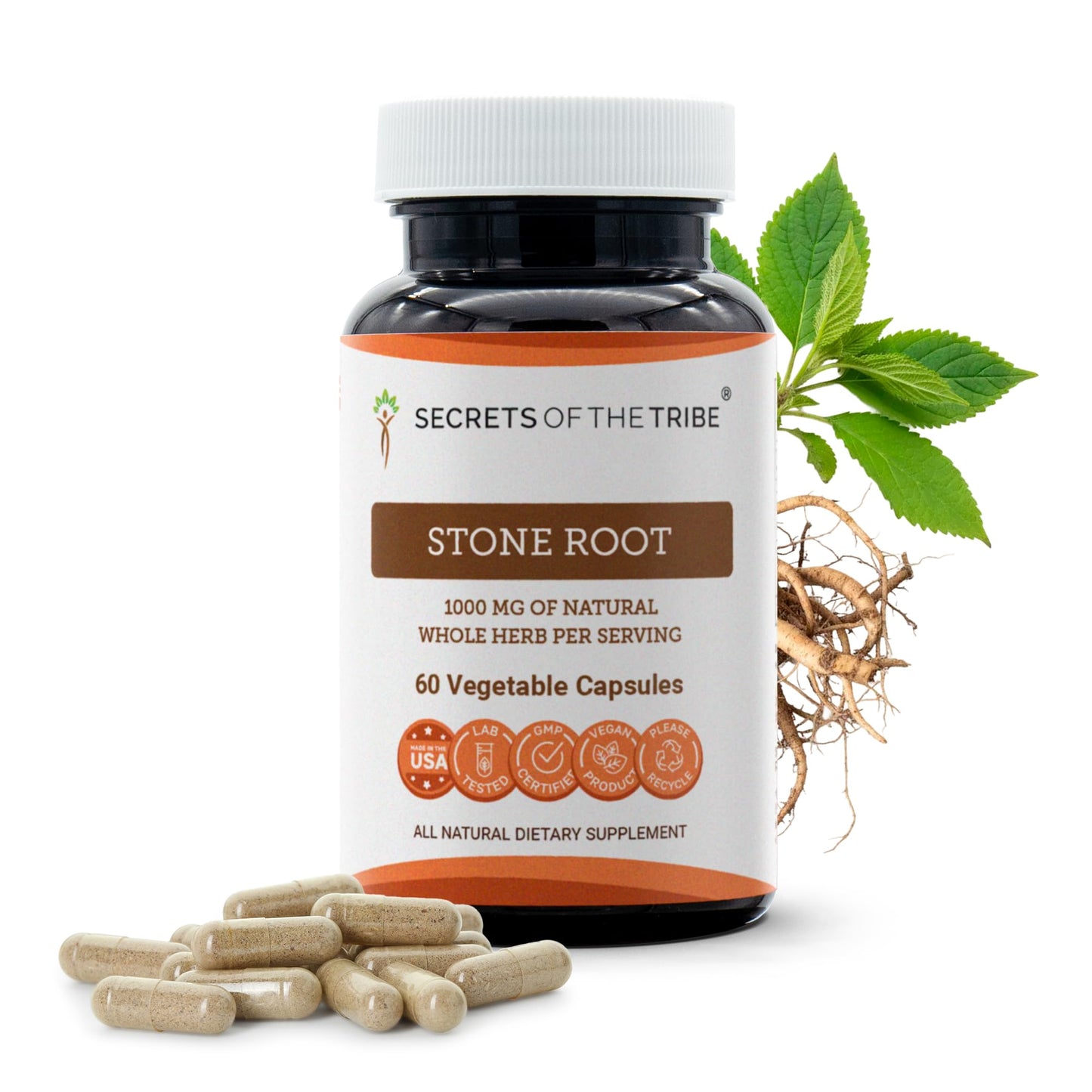 Secrets of the Tribe Stone Root 1000 mg Capsules, 60 Count
