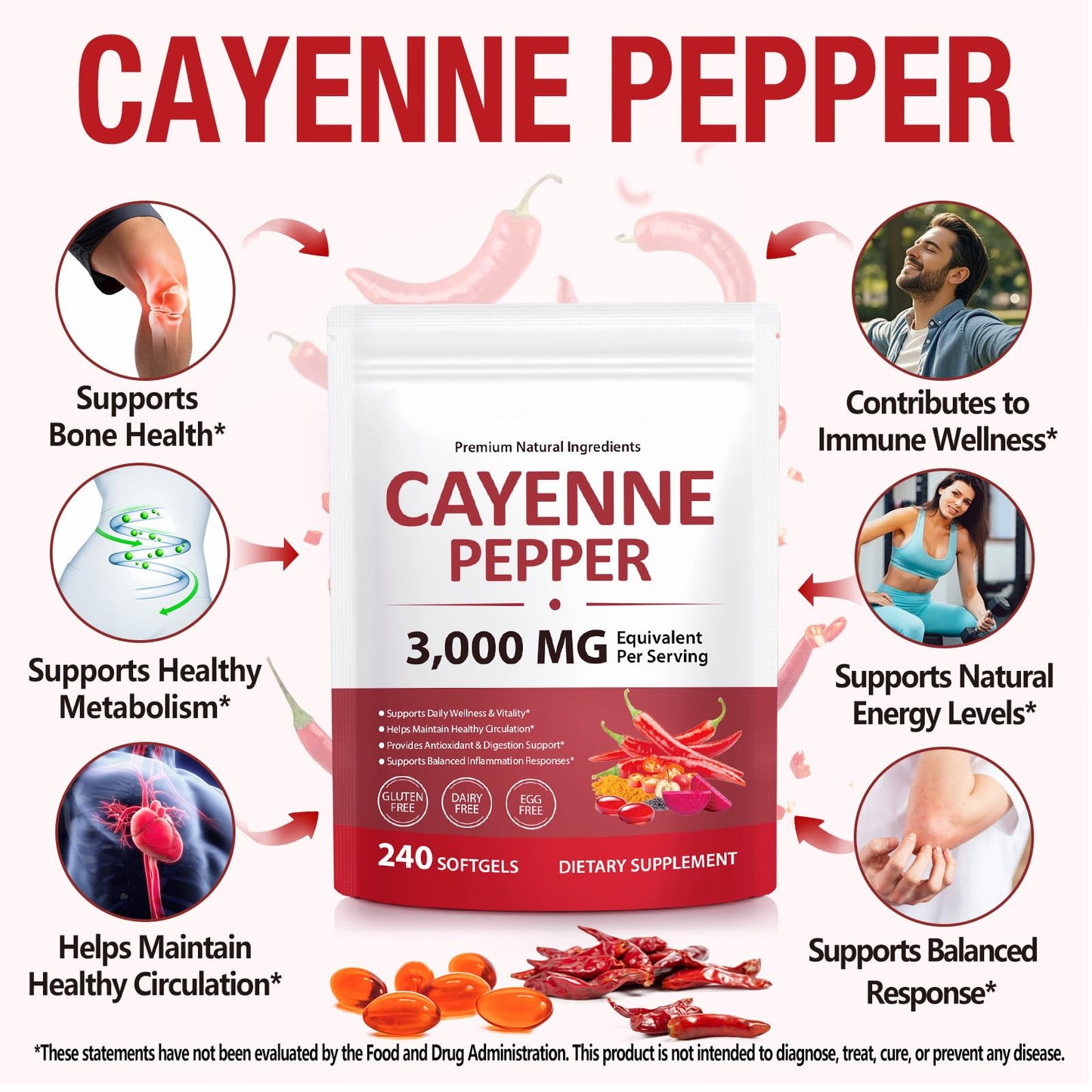 ZROGJBMK Cayenne Pepper Softgels with Vitamin D3 K2 & E and Grape Seed Extracts 240 Softgels