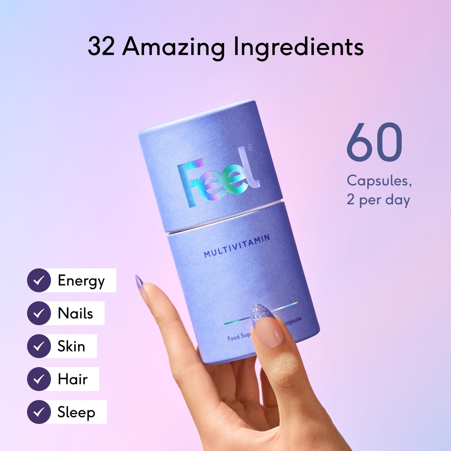 FEEL Daily Multivitamin with 32 Active Ingredients 60 Capsules