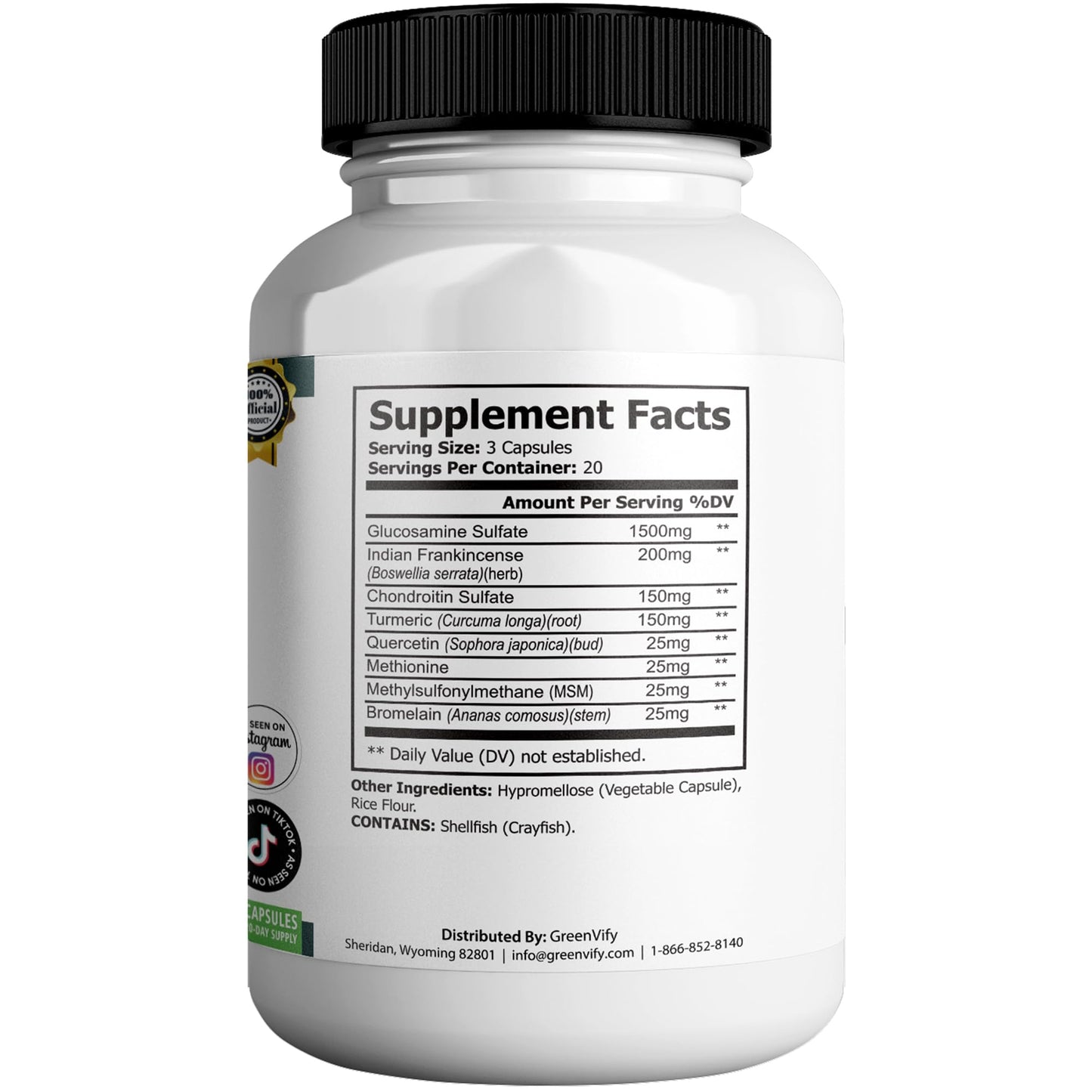 GREENVIFY Healthy Flow Joint Support Max, 1500mg Glucosamine, 120 Capsules