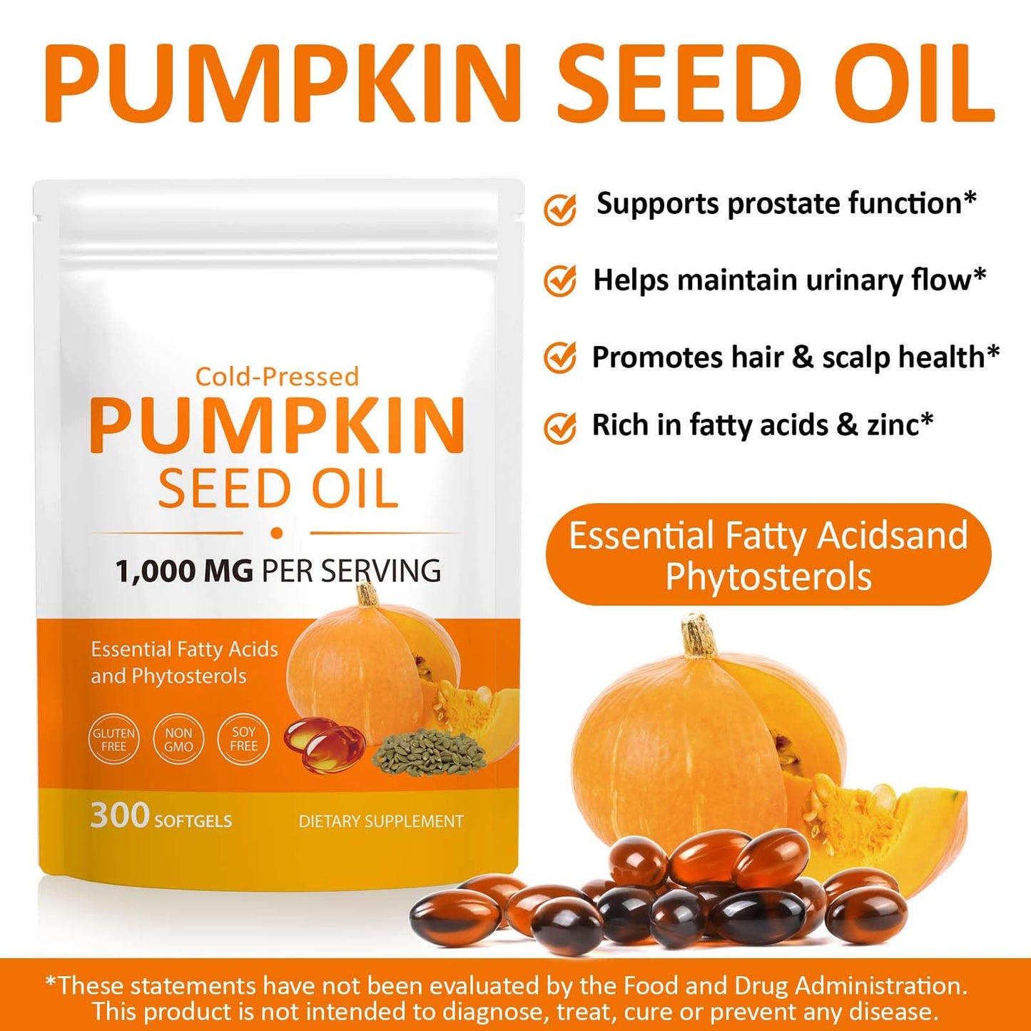 Ruduwu Pumpkin Seed Oil Capsules 2 in 1 with Saw Palmetto Softgels 300