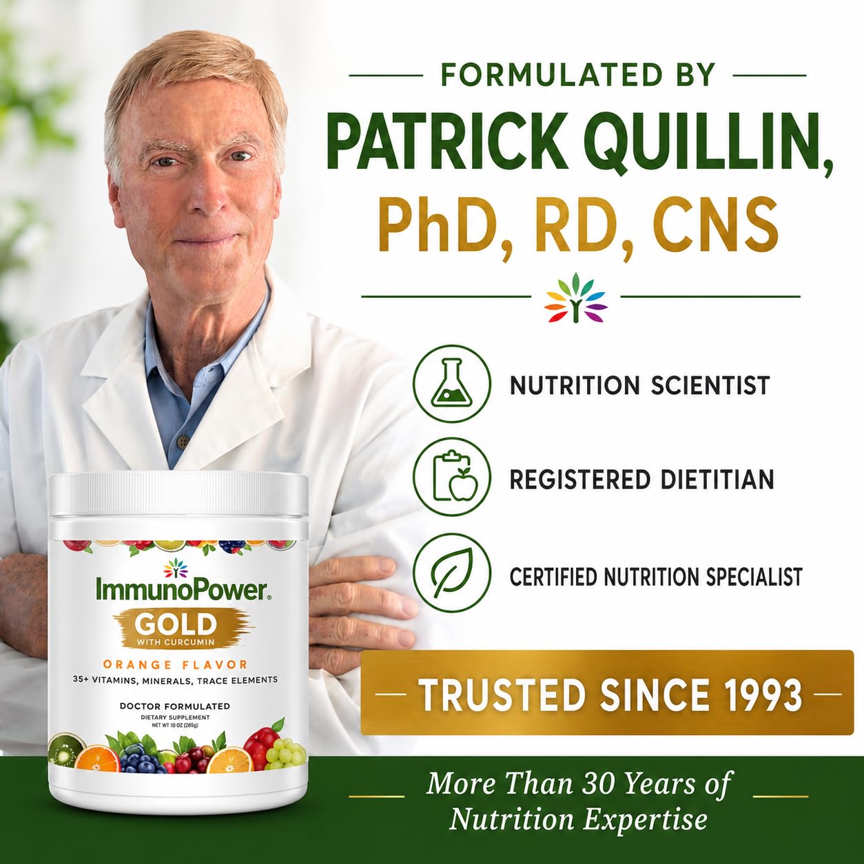 ImmunoPower Gold High-Absorption Turmeric Root Extract & BioPerine Immune Booster Doctor Formulated with 33 Nutrients Orange Flavor Powder 10