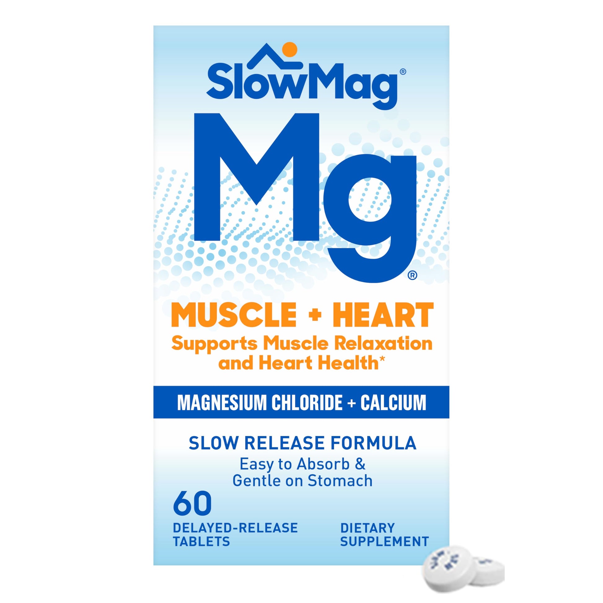 Slow-Mag Magnesium Chloride with Calcium Supplement Tablets for Muscle Relaxation and Heart Health, 60 Count