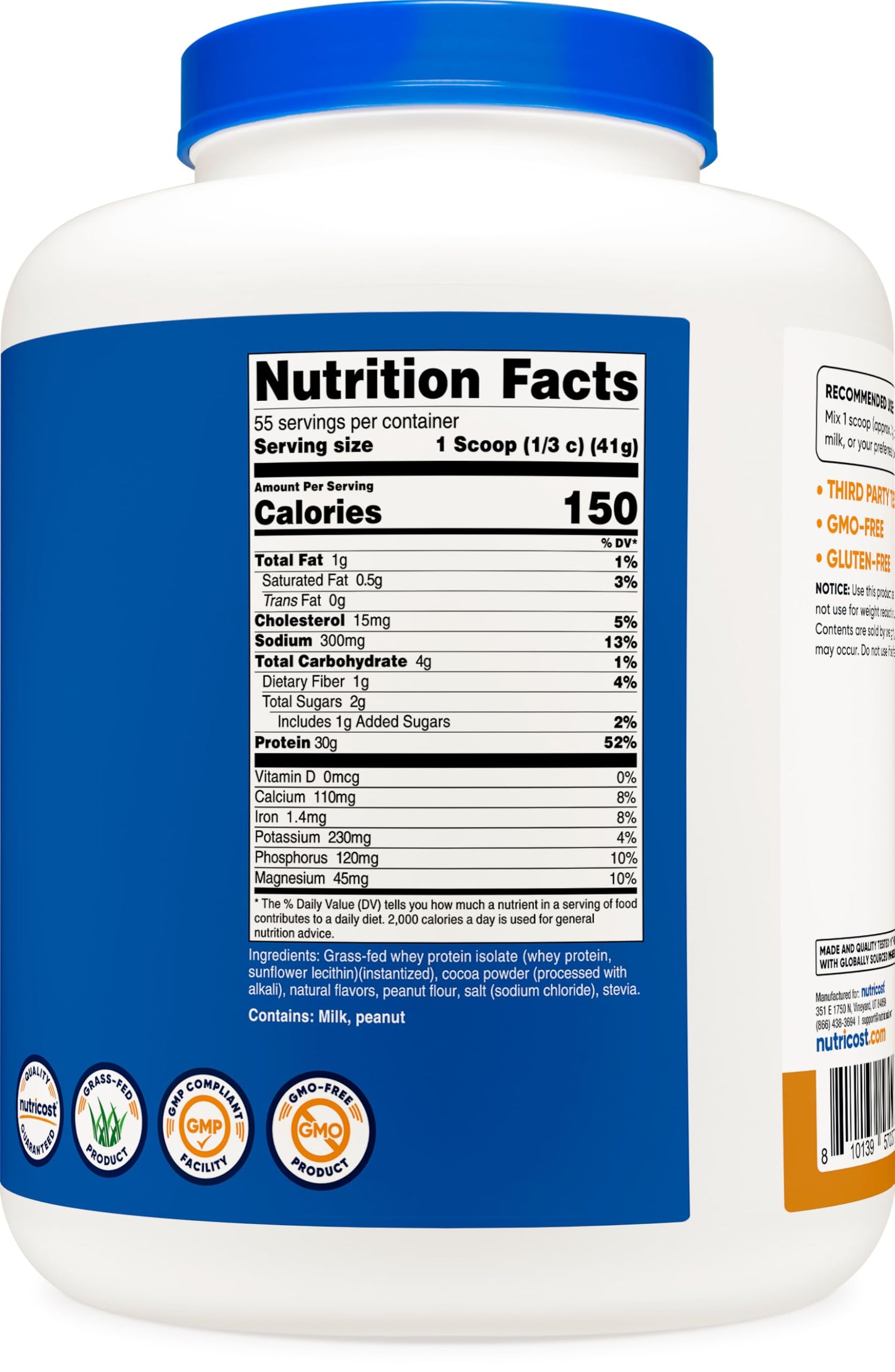 Nutricost Grass-Fed Whey Protein Isolate Powder, Chocolate Peanut Butter, 80 Servings
