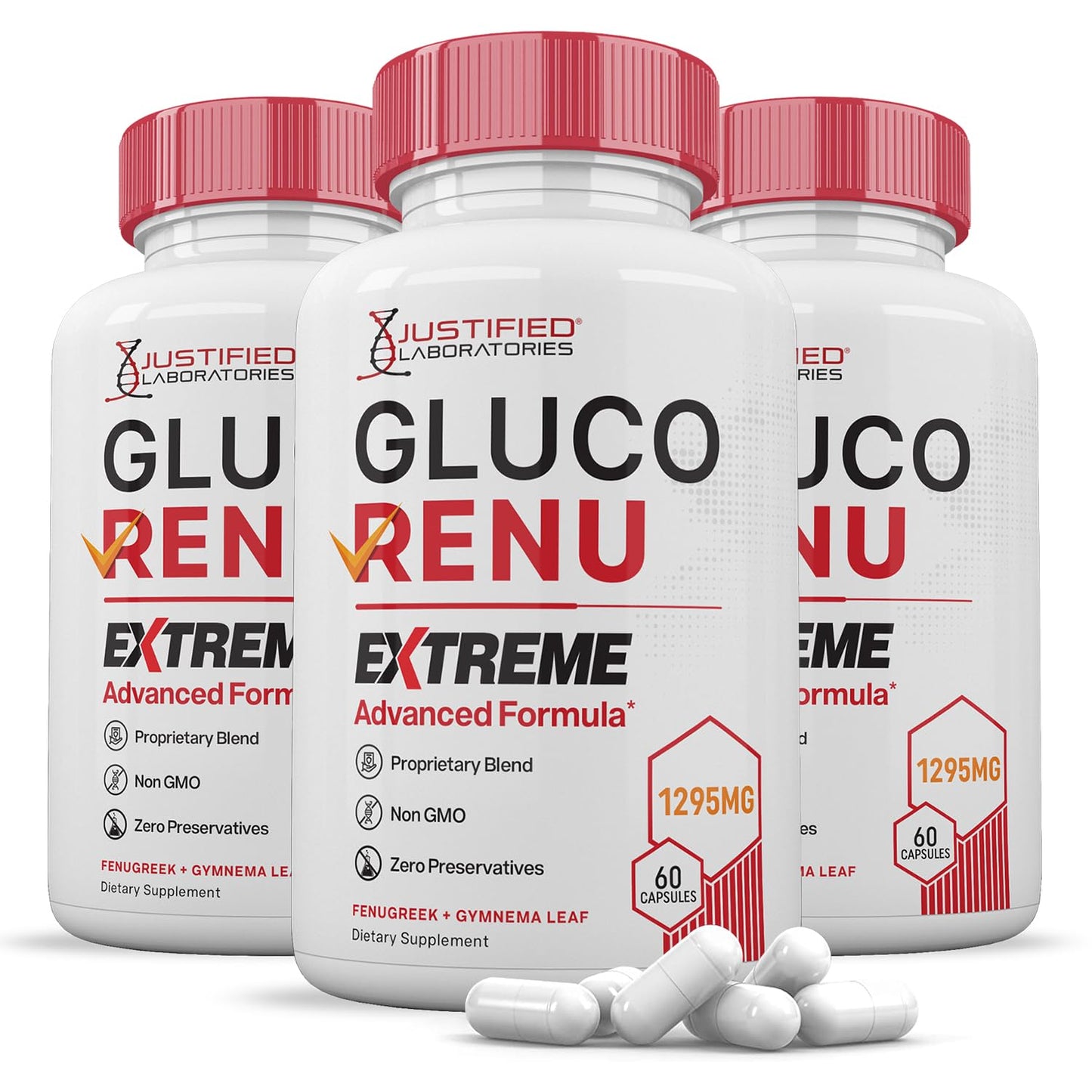 Justified Laboratories Gluco Renu Extreme 1295MG Glyco Support Capsules 180 Count