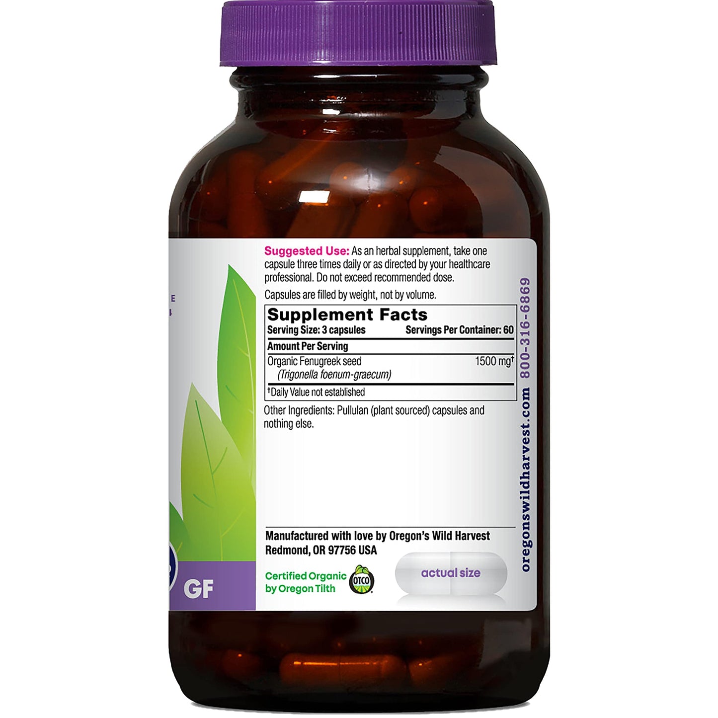 Oregon's Wild Harvest Fenugreek Capsules Lactation Support Organic Non-GMO, 180 Capsules