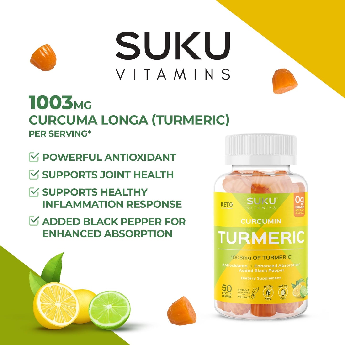 SUKU Turmeric Curcumin Sugar Free Gummies 50 Count