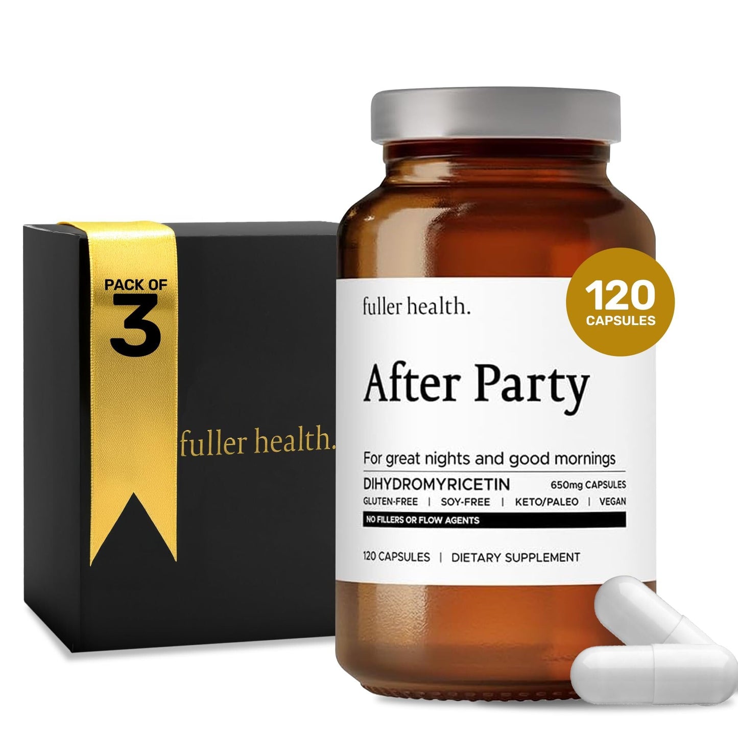 Fuller Health After Party DHM Supplement 650mg Pure Dihydromyricetin No Fillers Post-Celebration Recovery Supports Liver Function, Energy & Morning Clarity Capsules 360