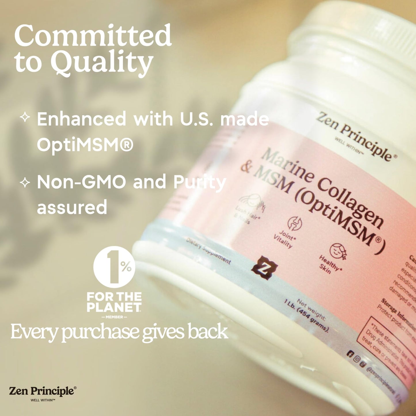 Zen Principle Hydrolyzed Marine Collagen Peptides with OptiMSM Powder 16 oz