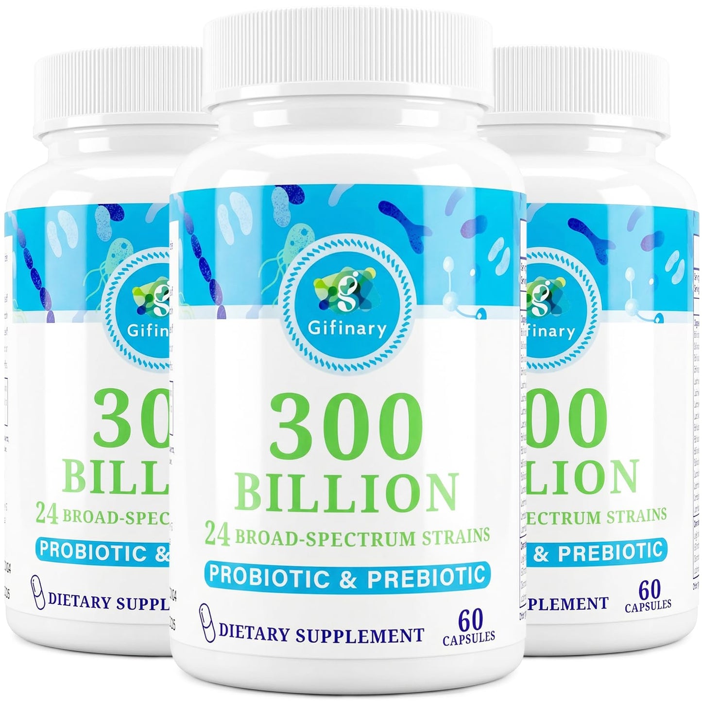 Gifinary Probiotics for Women and Men, 300 Billion CFU, 24 Strains with 15 Organic Herbs, Capsule, 180 Count