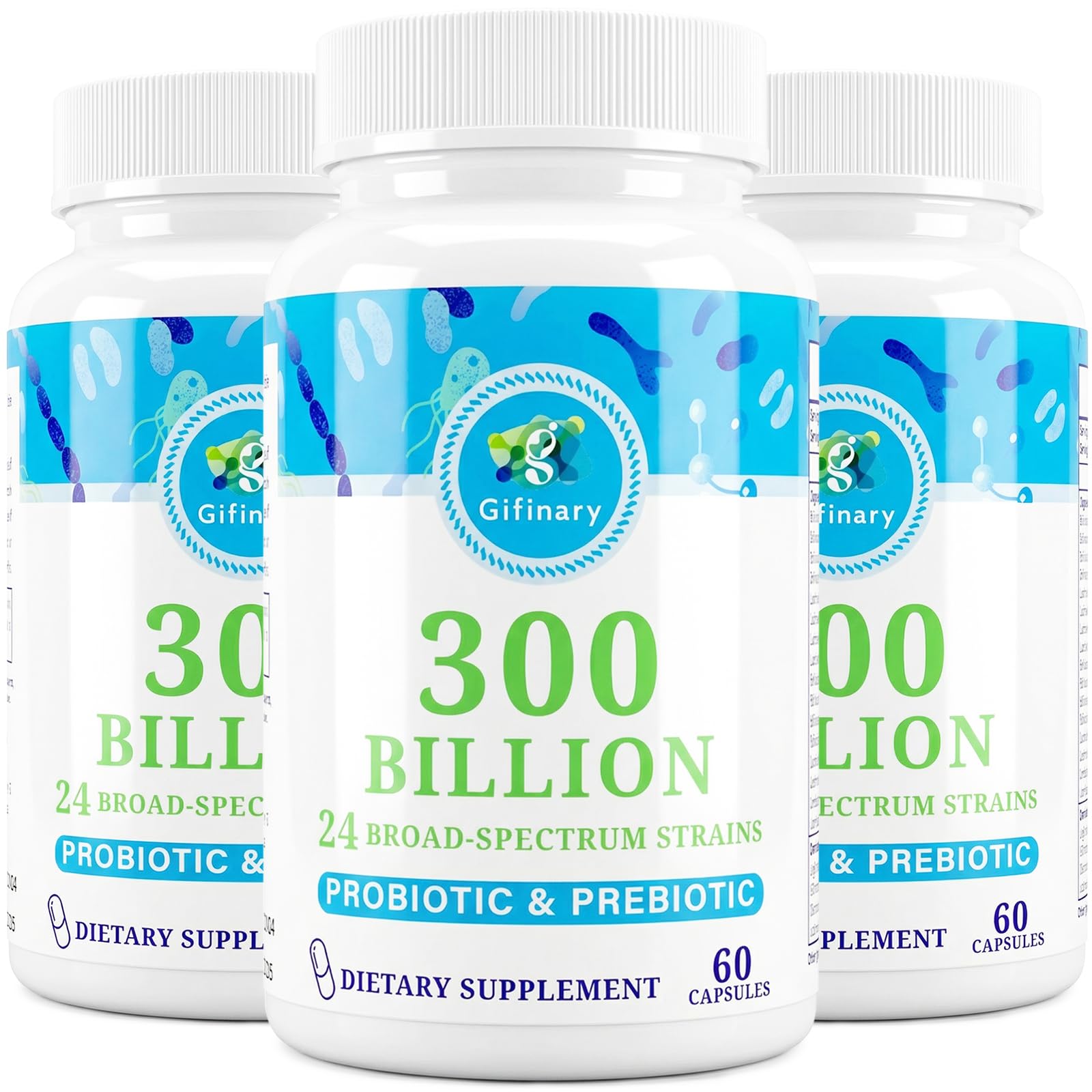 Gifinary Probiotics for Women and Men, 300 Billion CFU, 24 Strains with 15 Organic Herbs, Capsule, 180 Count