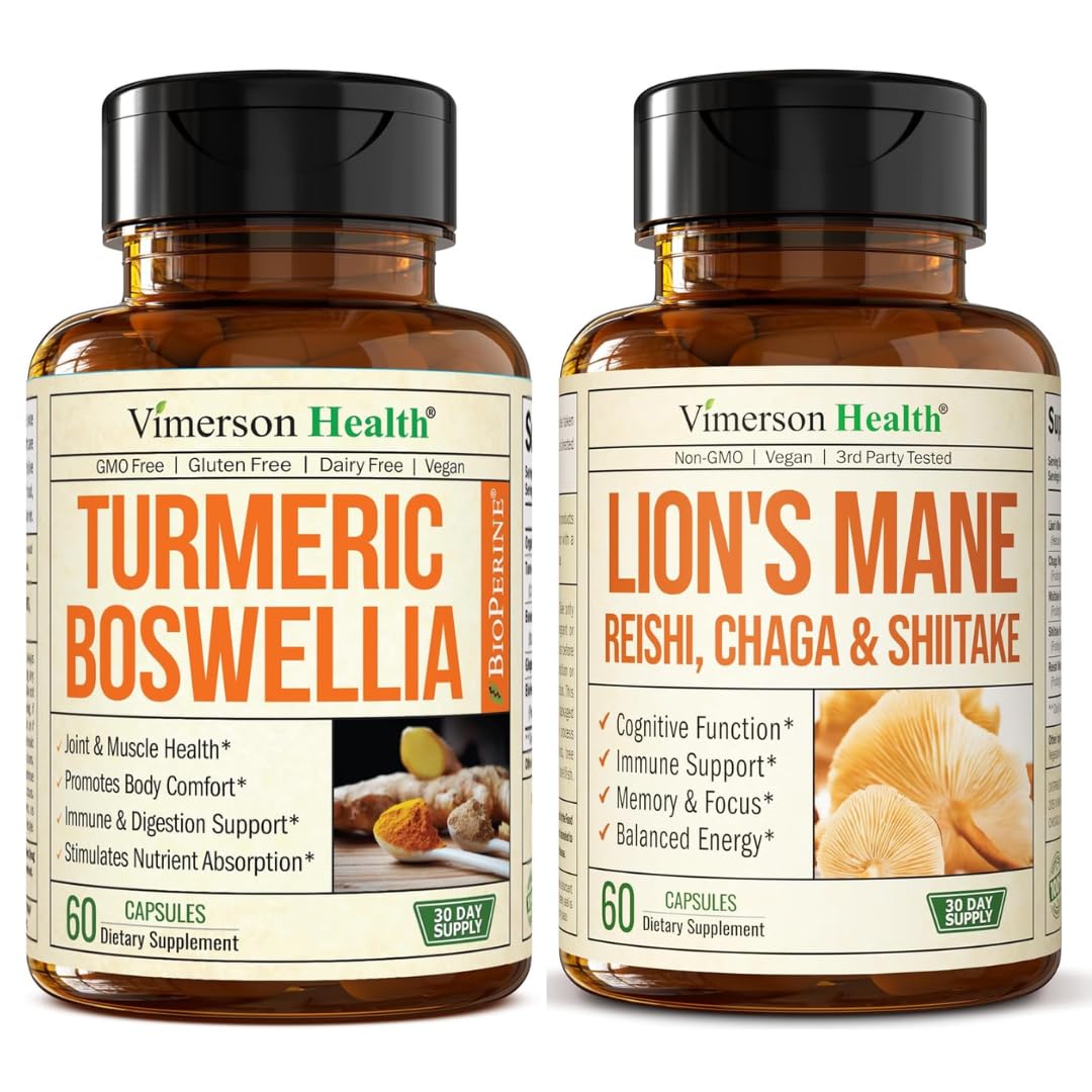 Vimerson Health Boswellia Turmeric Curcumin + Lions Mane Supplement, 120 Capsules