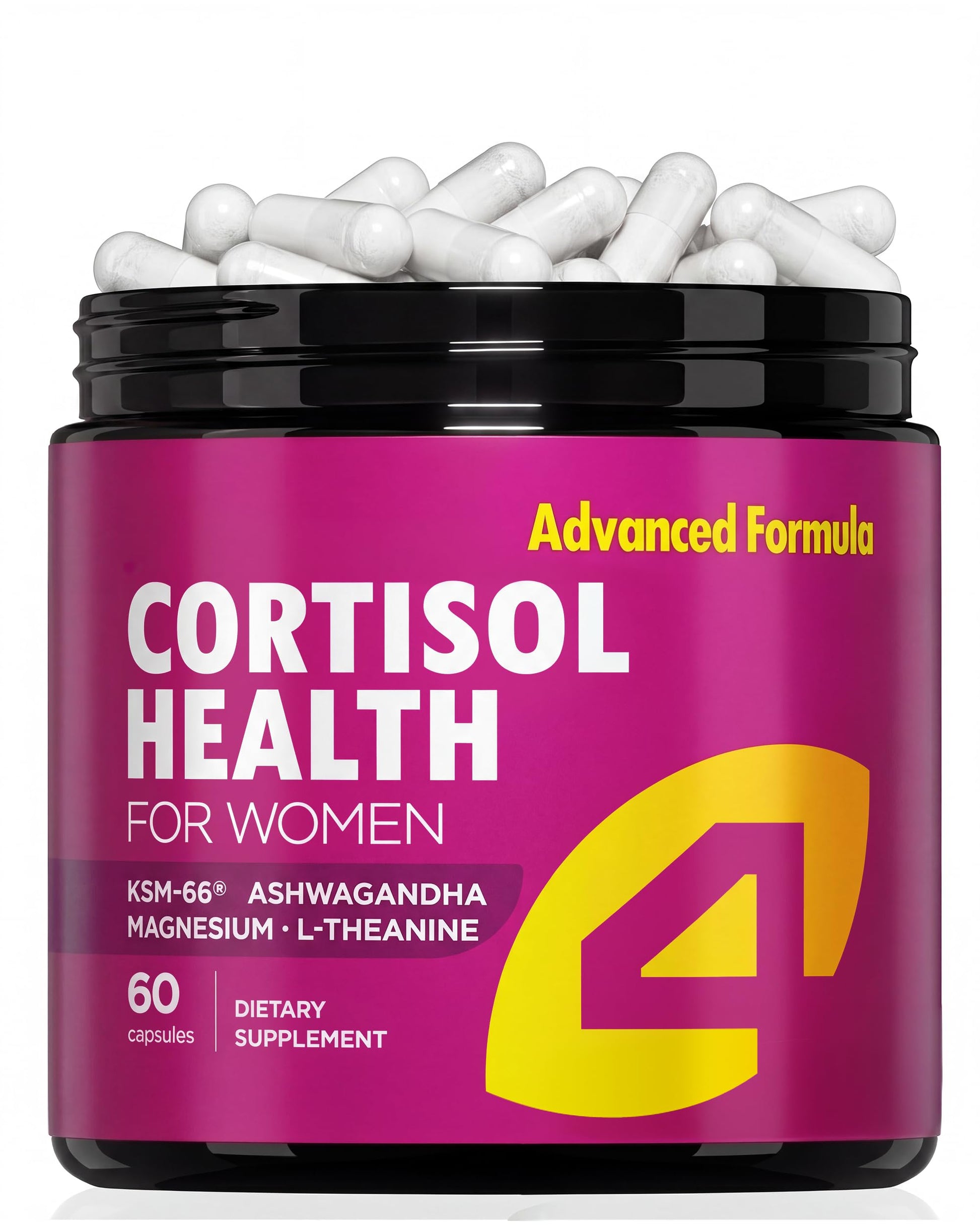 4Well Products Cortisol Support for Women with KSM-66® Ashwagandha, L-Theanine, Rhodiola & Phosphatidylserine, Daily Stress Formula for Calm Focus and Balanced Mood Capsule, 50 Count