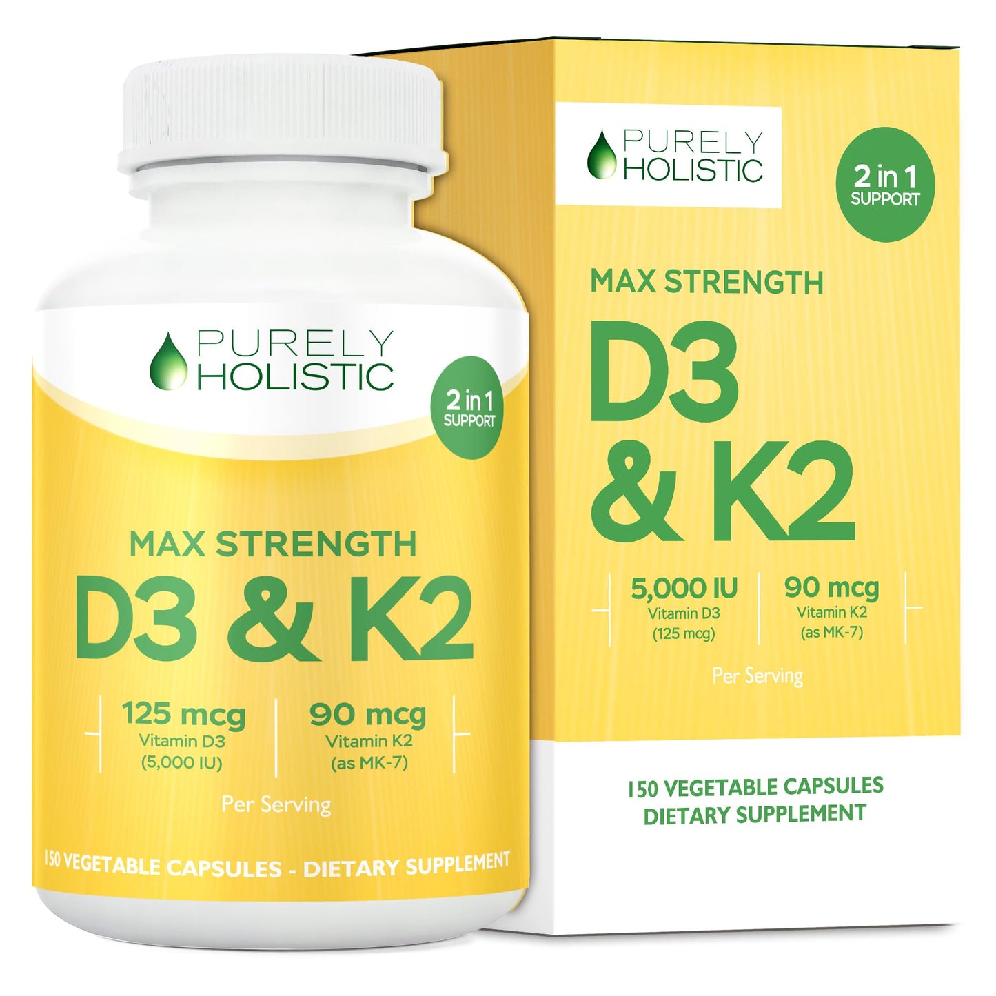 Purely Holistic Vitamin D3 K2 Capsule, 150 Count