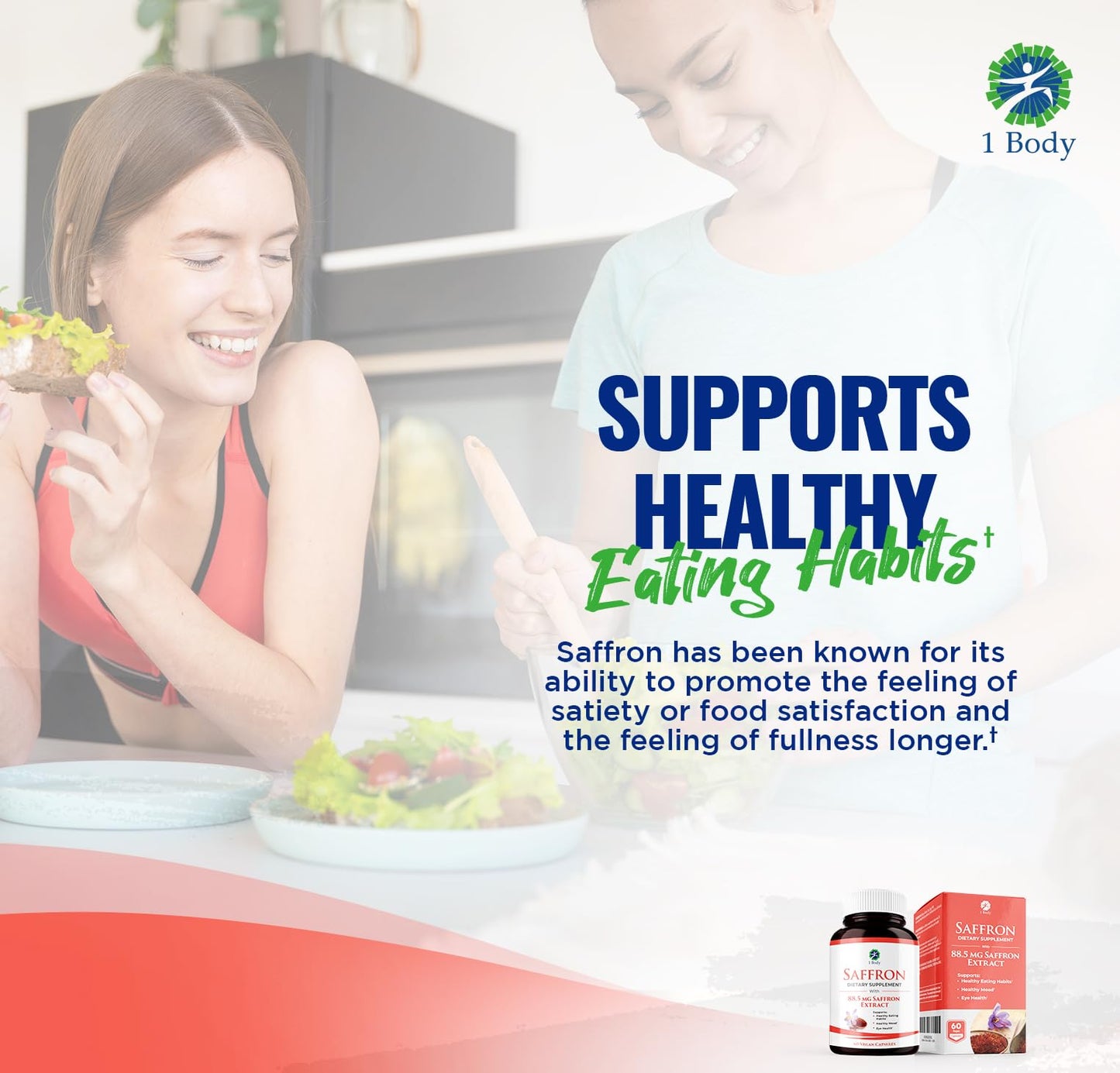 1 Body Saffron Extract Supplement Capsules, 60 Count