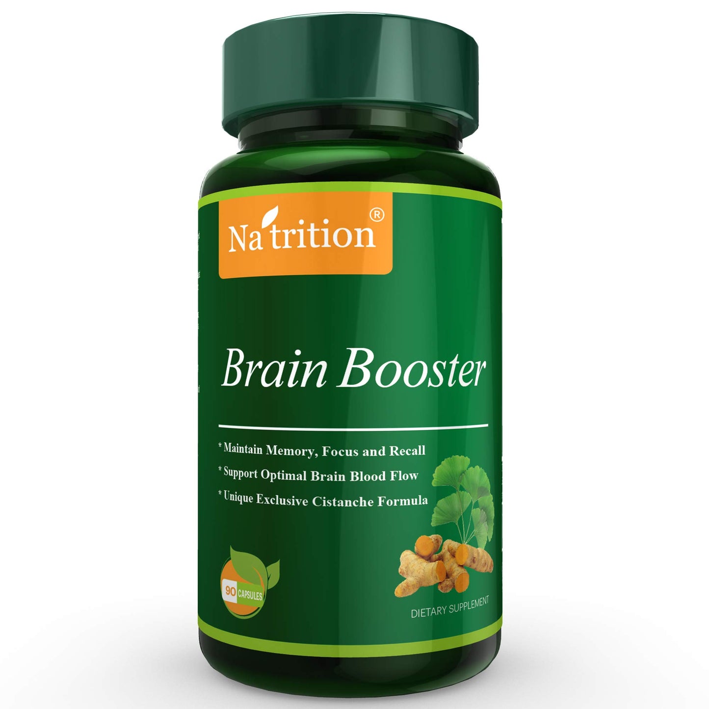 Na'trition Brain Booster Nootropic Nutrition Science Formula Herbal Supplement for Focus, Memory & Clarity Ginkgo Biloba Turmeric Cistanche Tubulosa Capsules 90