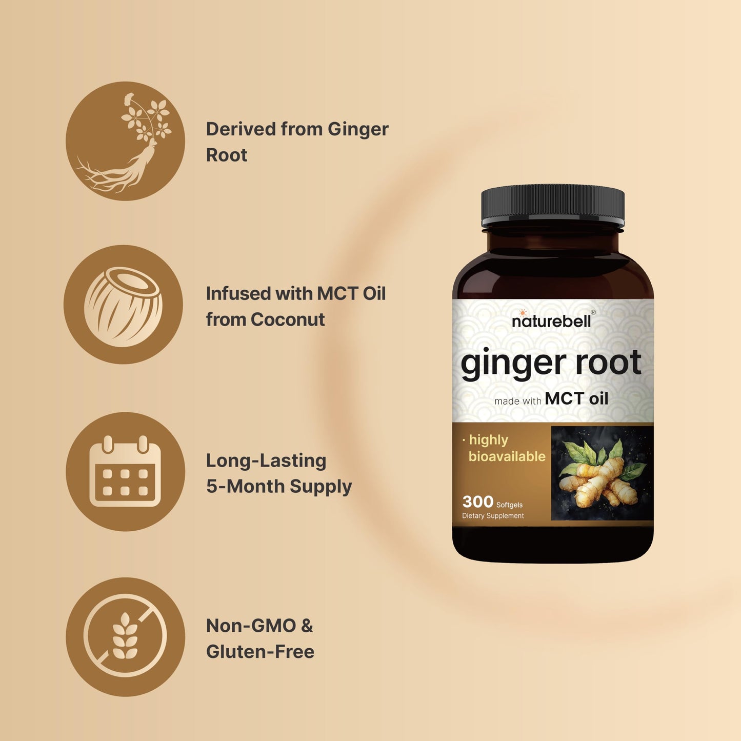 NatureBell Ginger Root Extract with MCT Oil Softgels 300