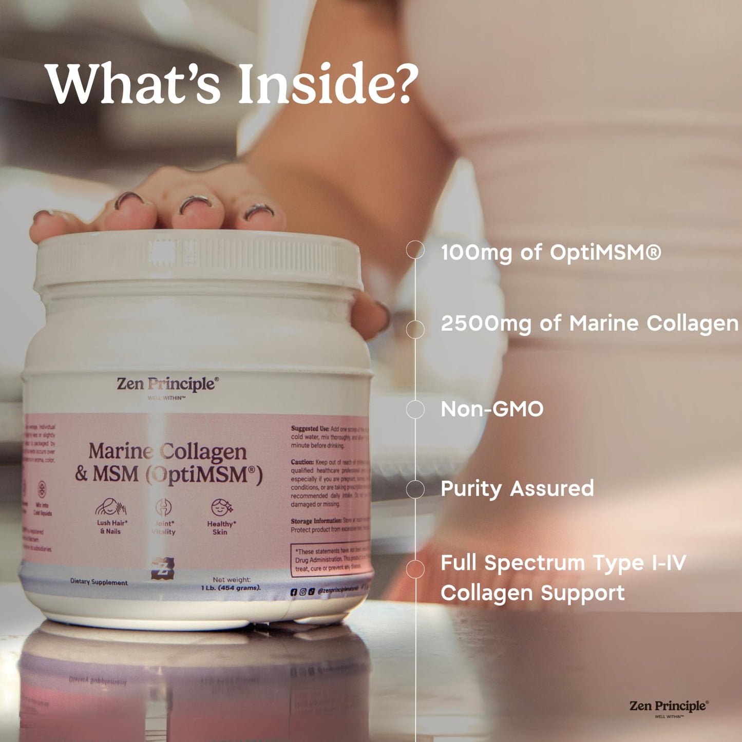 Zen Principle Hydrolyzed Marine Collagen Peptides with OptiMSM Powder 16 oz
