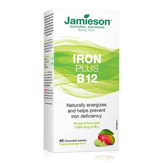 Jamieson Laboratories Iron + Vitamin B12 Tablets, 45-count