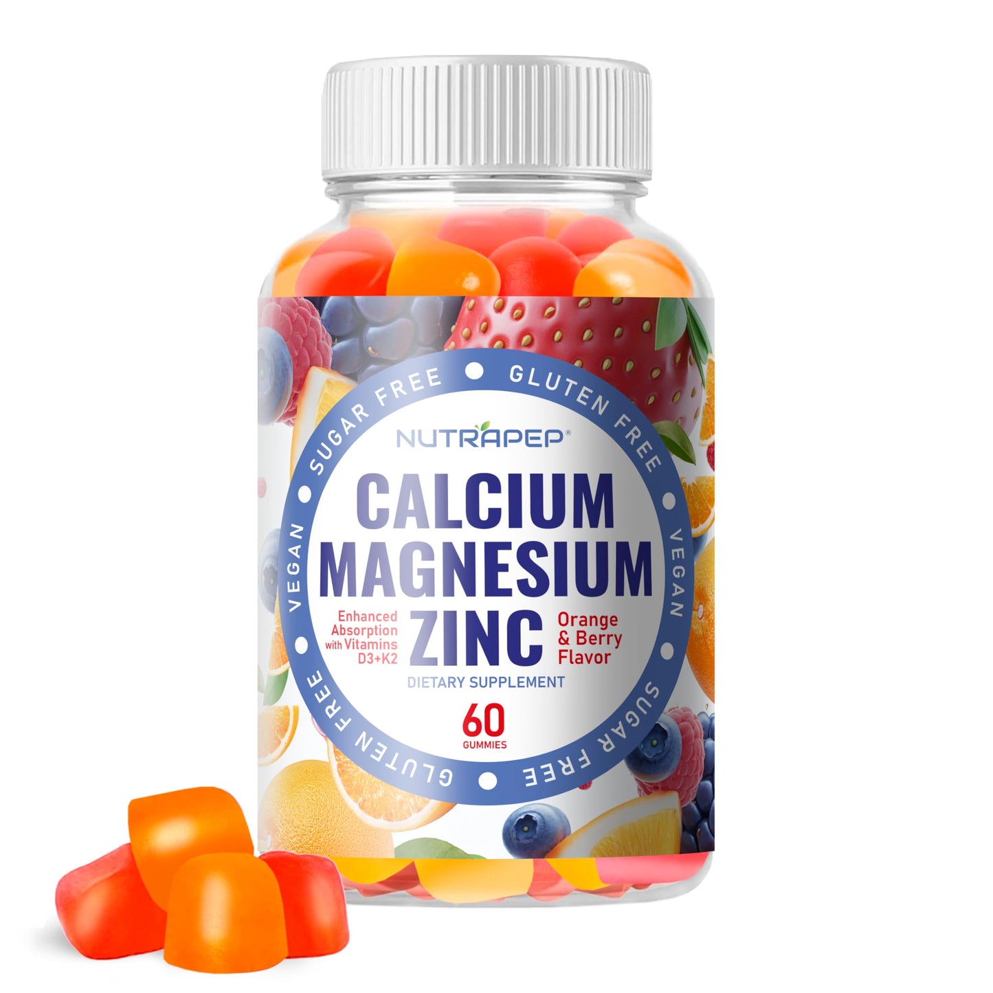 NutraPep Calcium Magnesium Zinc Supplement Gummy, 60 Count