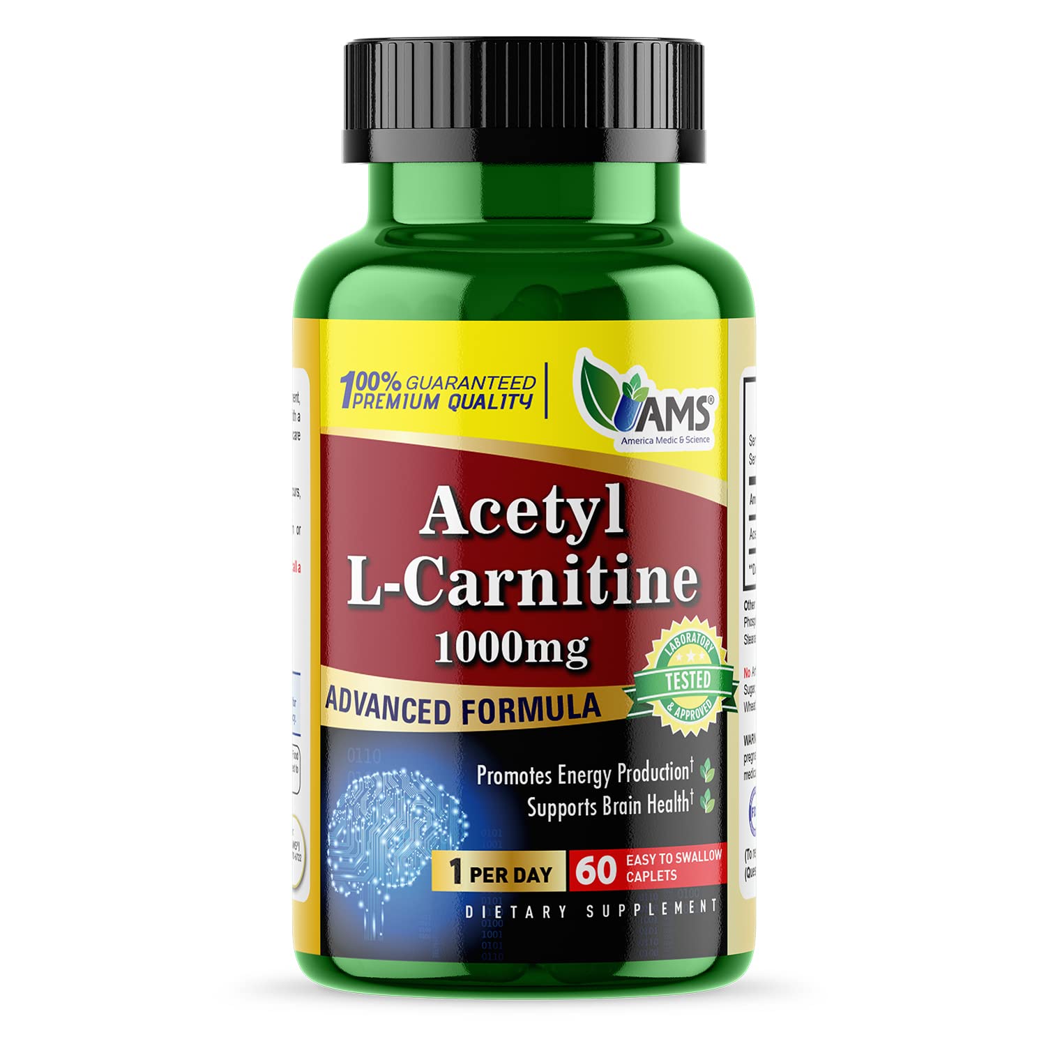 America Medic & Science Acetyl L-Carnitine 1000mg Tablets 60 Count