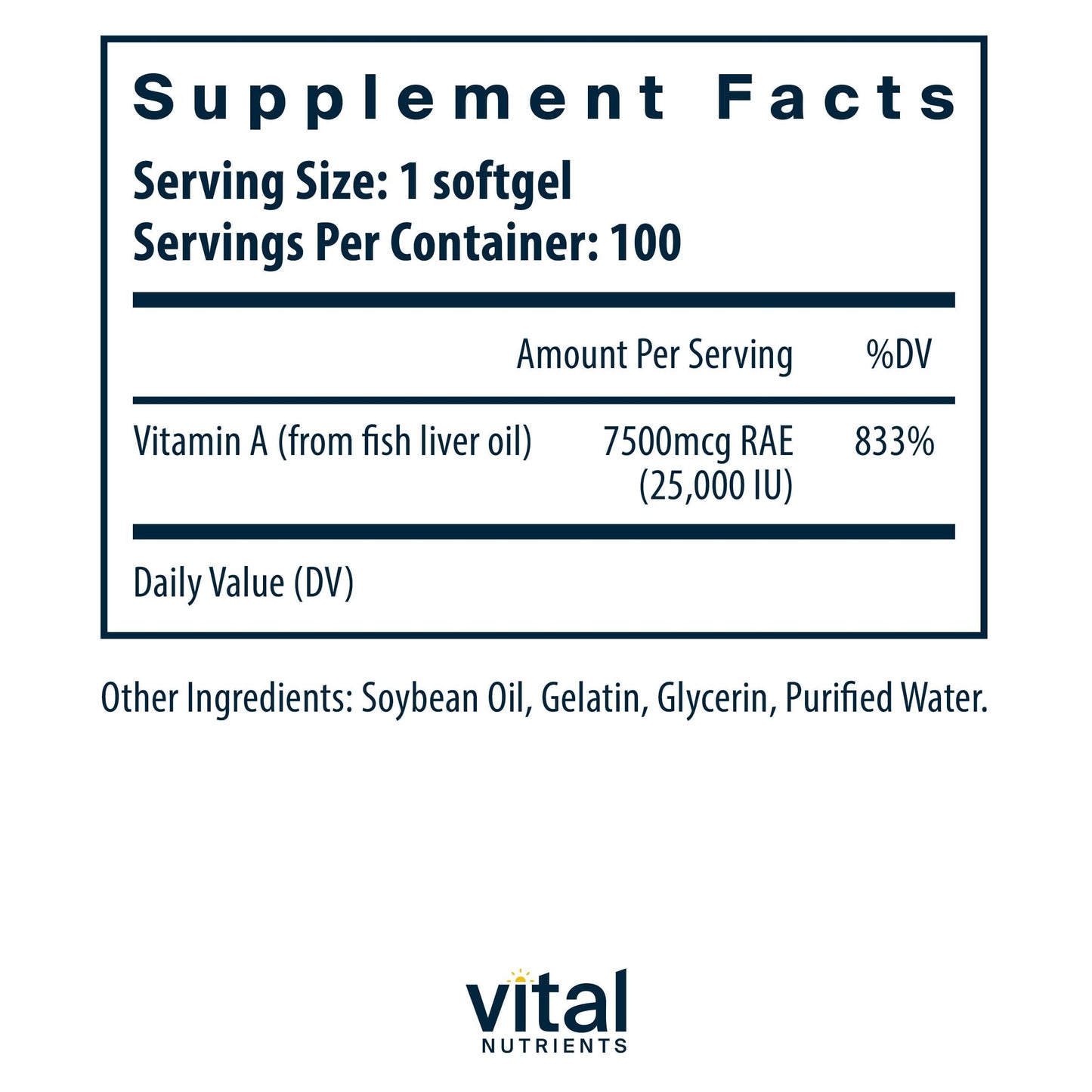 Vital Nutrients Vitamin A 7500mcg RAE 100 Capsules