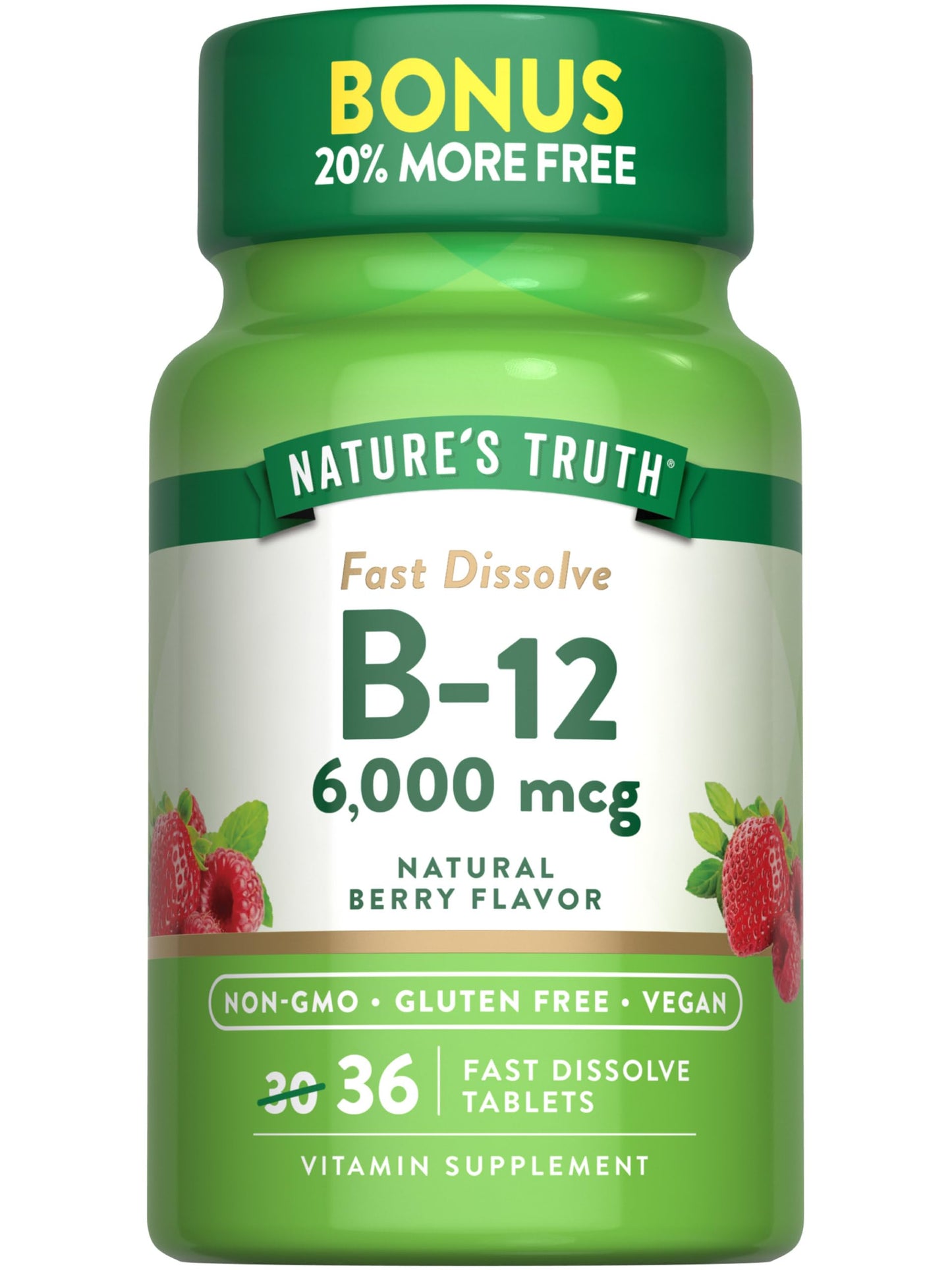 Nature's Truth B12 Vitamin 6000 mcg Methylcobalamin Tablet Fast Dissolve 36 Tablets