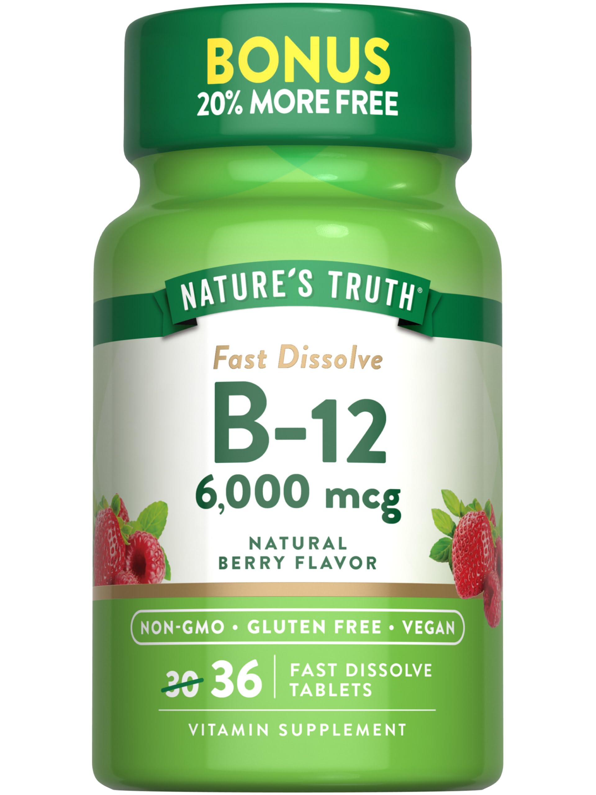 Nature's Truth B12 Vitamin 6000 mcg Methylcobalamin Tablet Fast Dissolve 36 Tablets