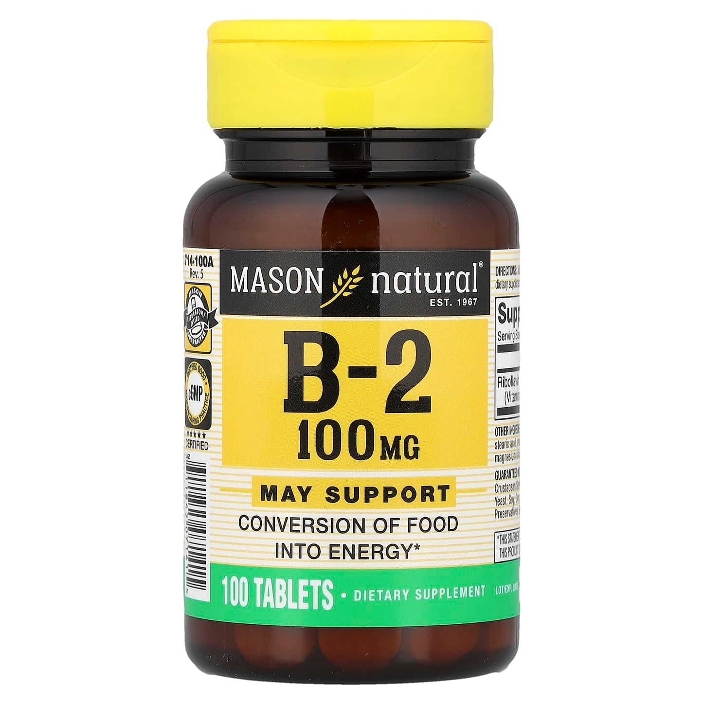 MASON NATURAL Vitamin B-2 100 mg Tablet 100 Tablets