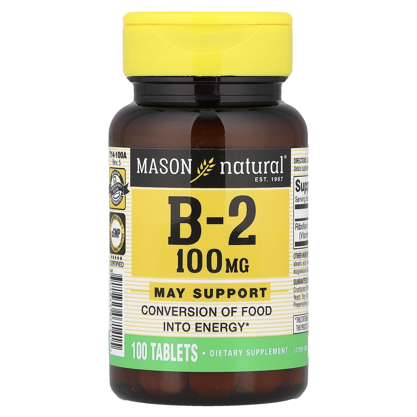 MASON NATURAL Vitamin B-2 100 mg Tablet 100 Tablets