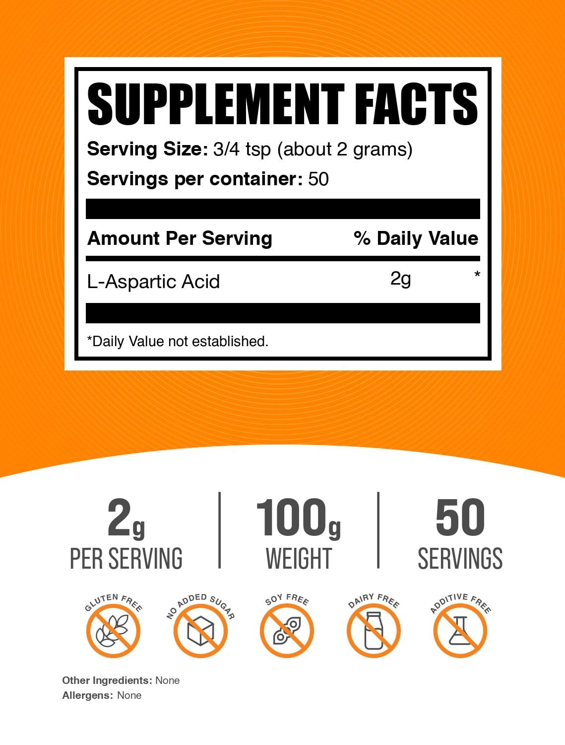 BulkSupplements L-Aspartic Acid Powder, 3.53 Ounce