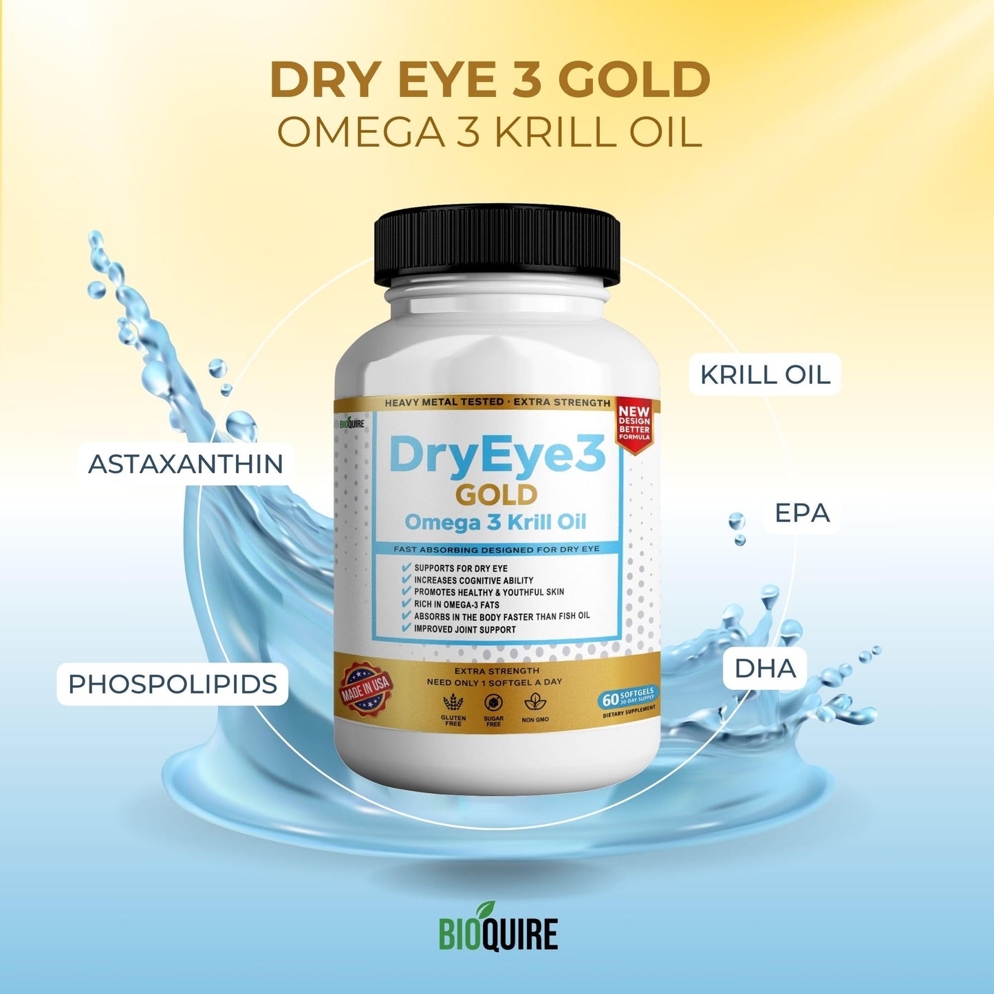 BIOQUIRE Dry Eye 3 Gold Omega 3 Krill Oil Extra Strength Capsules 300