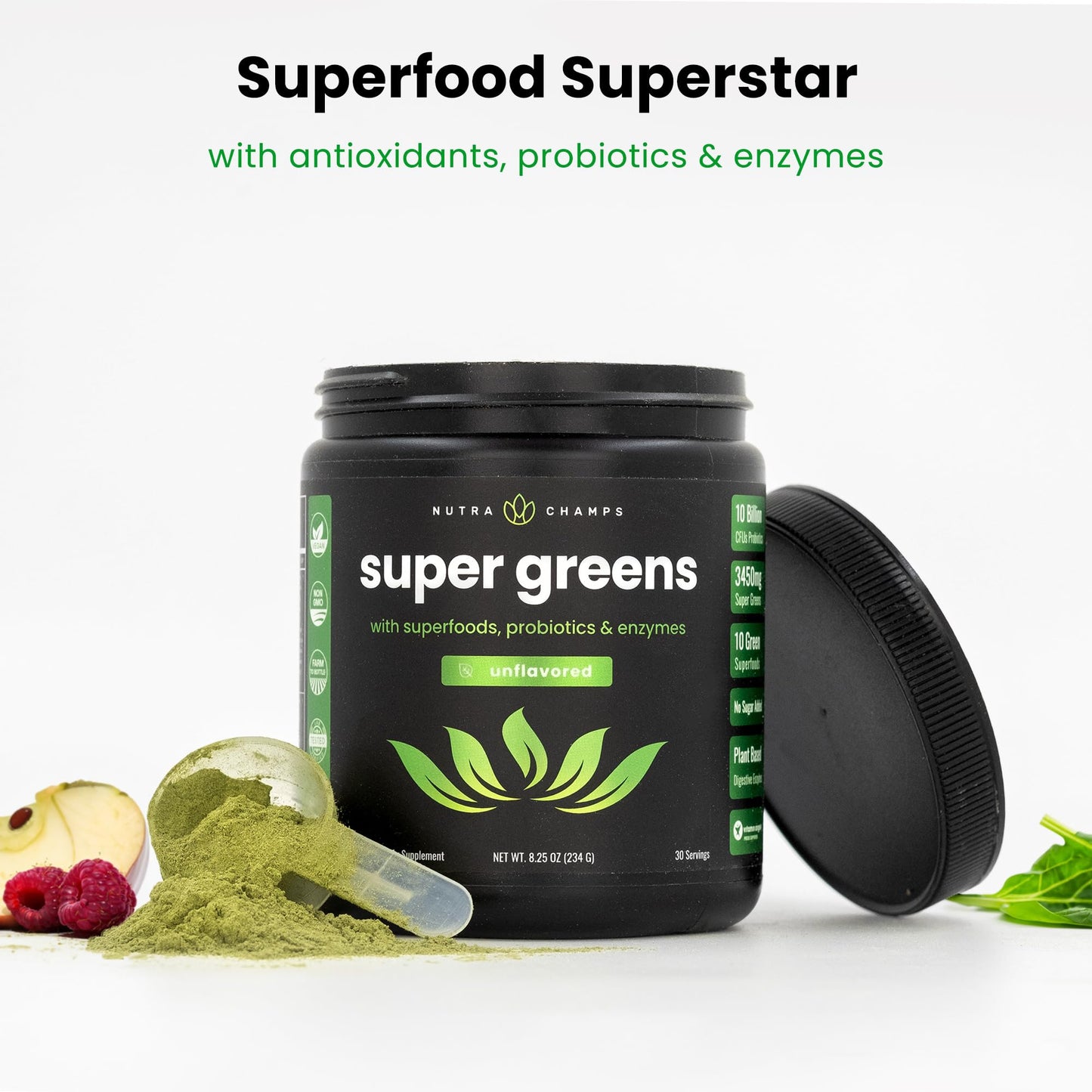 NutraChamps Super Greens Powder Premium Superfood, 18 oz