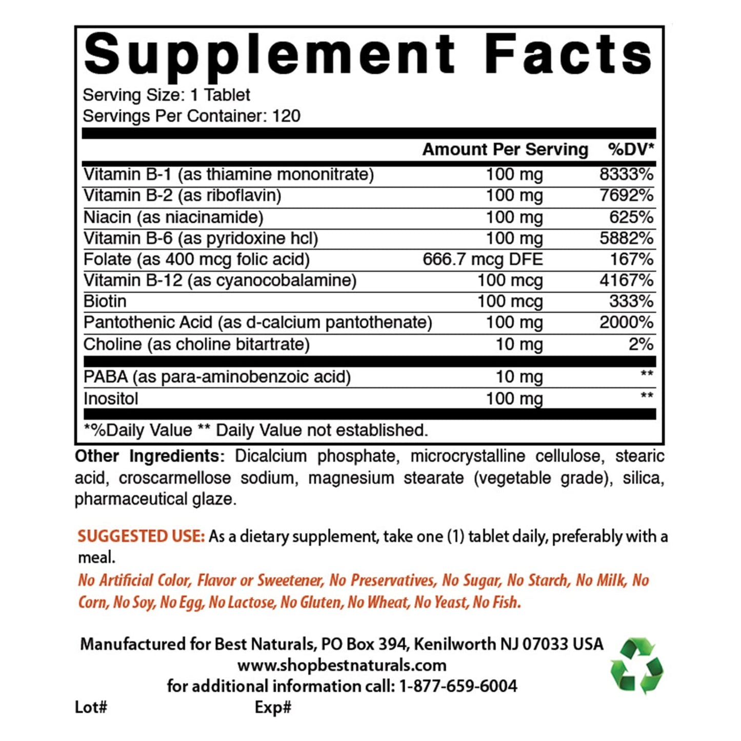 Best Naturals B 100 Complex 240 Tablets