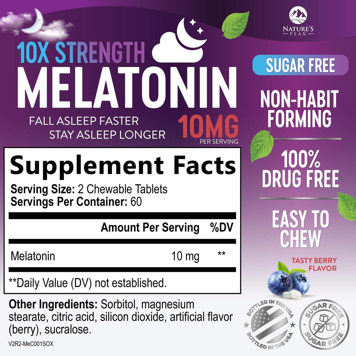 Nature's Peak Melatonin Sleep Support Supplements Chewable 120 Count
