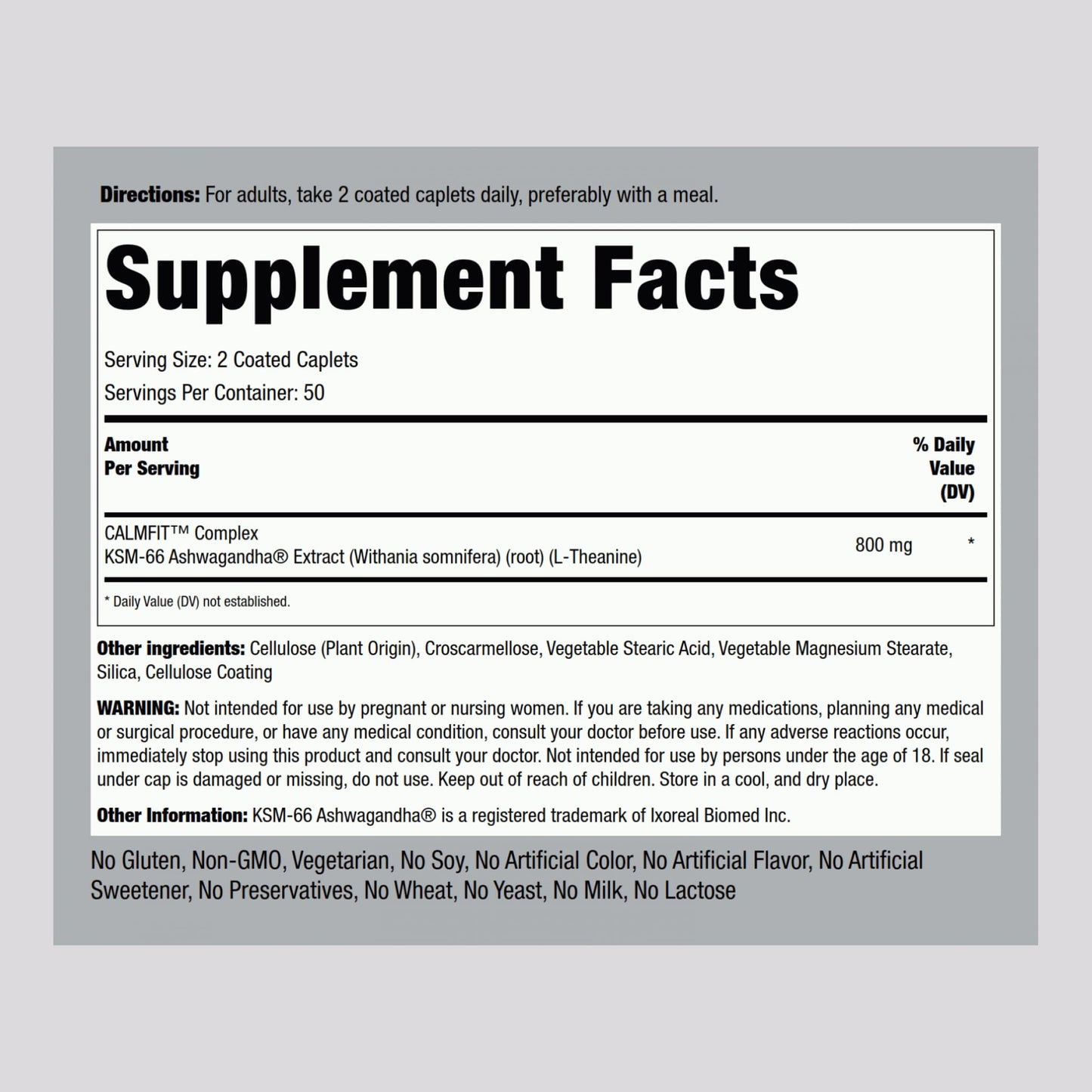Piping Rock KSM-66 Ashwagandha Extract Complex 800mg Caplets - 100 Count