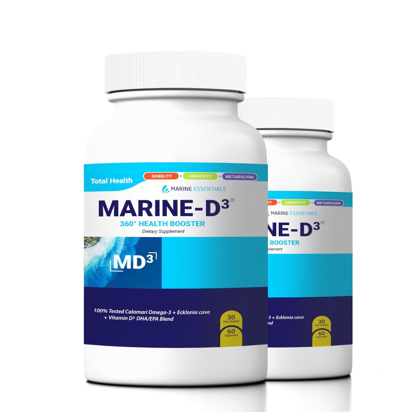 Marine Essentials Marine D3 Omega 3 Calamari Ecklonia Cava DHA Capsules, 2 Bottles - 120 Capsules