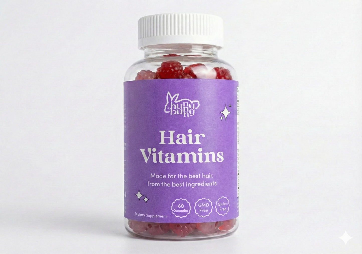 Hunny Bunny Hair Skin and Nails Biotin Gummies with Folic Acid, B12, Collagen, Zinc, Gelatin-Free, Non-GMO, Made in USA, 60 Gummies