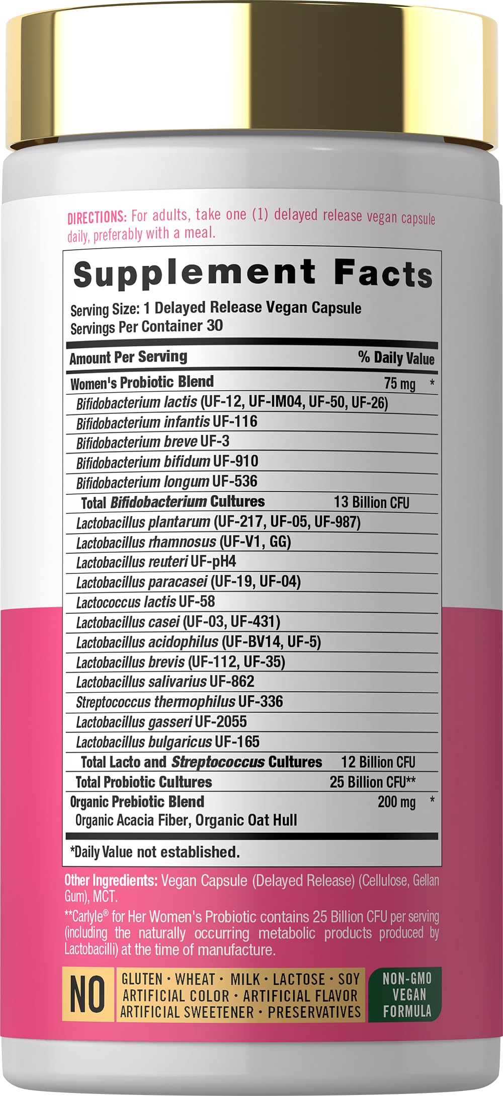 Carlyle Women's 25 Billion CFU Probiotic Supported by 27 Strains Capsule, 30 Count