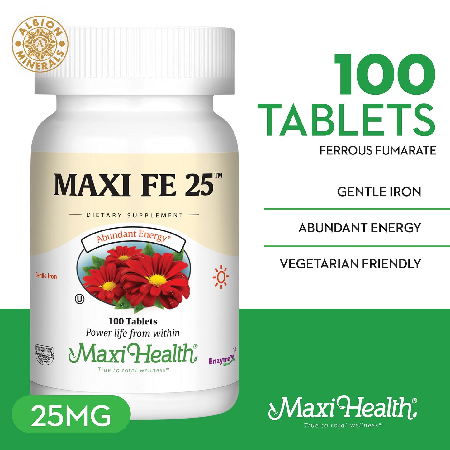 Maxi Health Gentle Iron 25 mg Iron Supplement for Women & Men Tablets, 1 Count