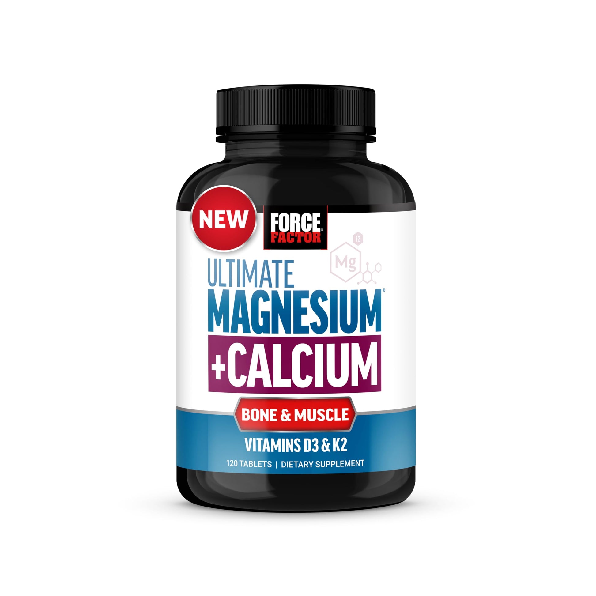 Force Factor Ultimate Magnesium Glycinate, Calcium & Vitamins D3 & K2 Tablets, 120 Count