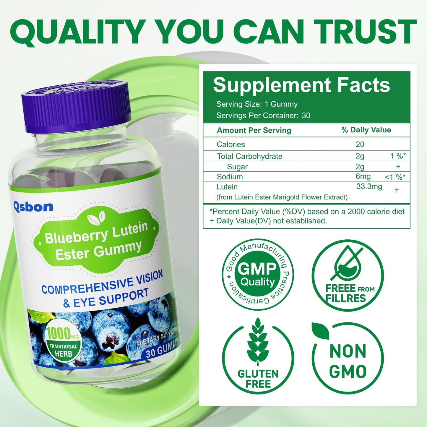 Qsbon Eye Vitamin and Mineral Supplement with Lutein, Zinc, Vitamin C/E and Zeaxanthin Capsules, 60 Count