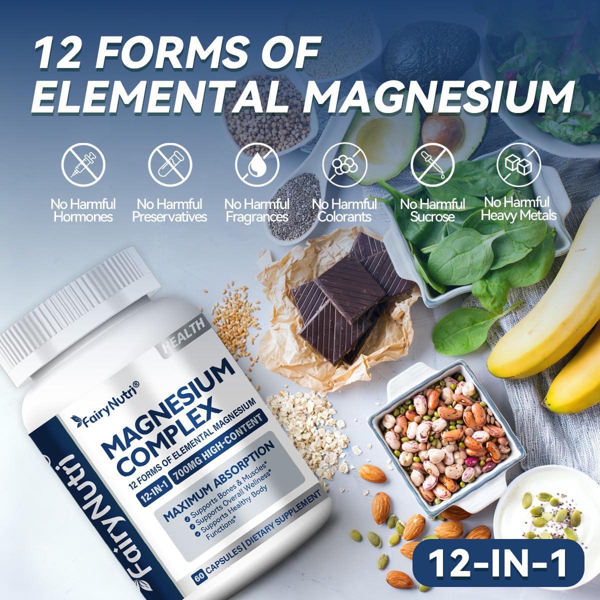 Fairynutri Magnesium Complex Supplement Capsules, 60 Count