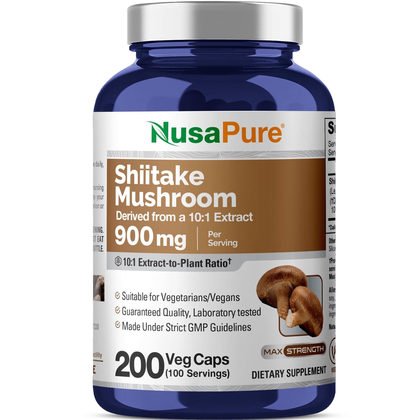 NusaPure Shiitake Mushroom Capsules 200 Veg Capsules